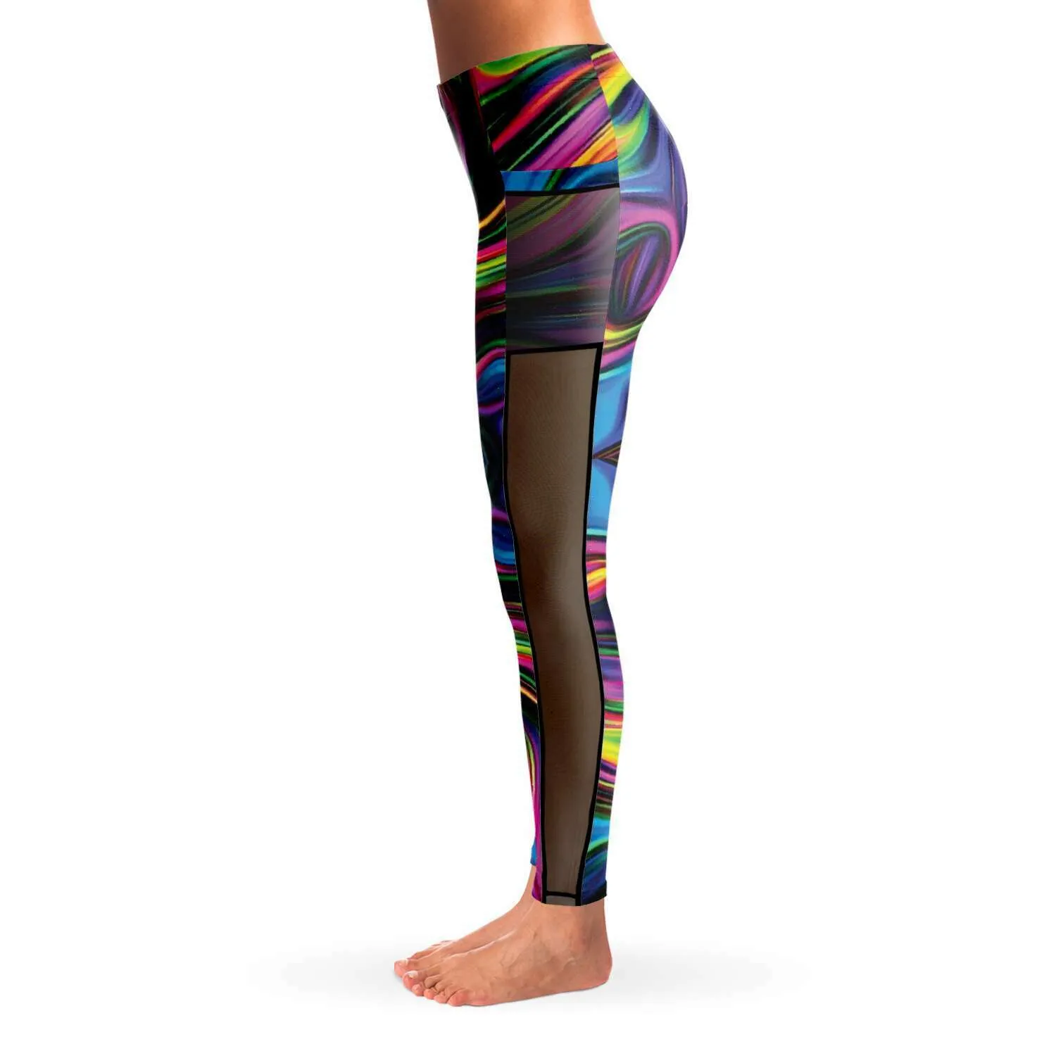 Custom Color Wave Leggings with Mesh Pockets -  Cut and Sewn