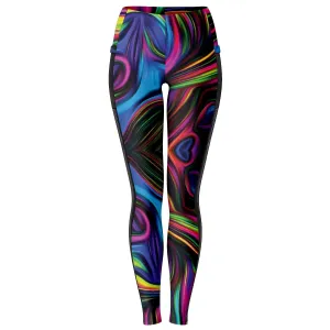 Custom Color Wave Leggings with Mesh Pockets -  Cut and Sewn