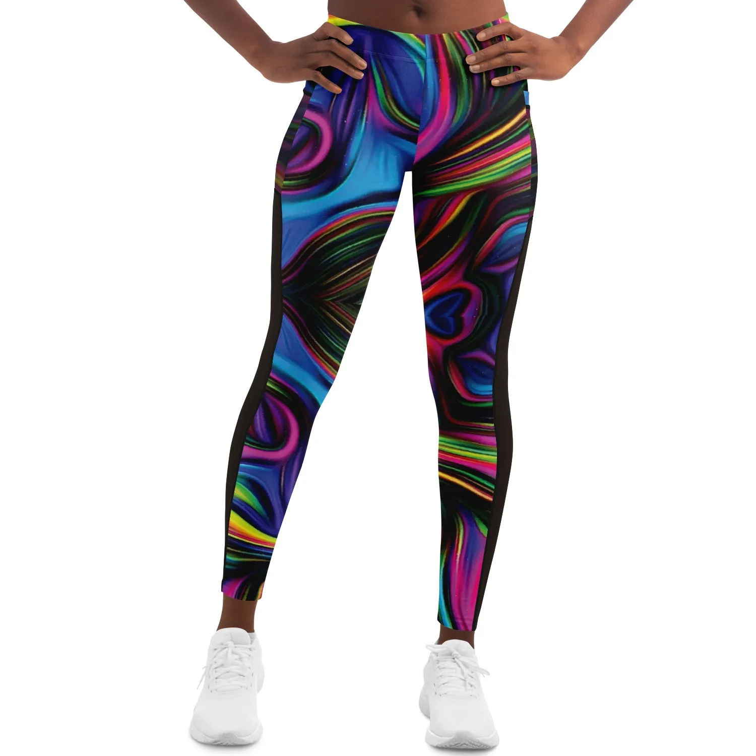 Custom Color Wave Leggings with Mesh Pockets -  Cut and Sewn