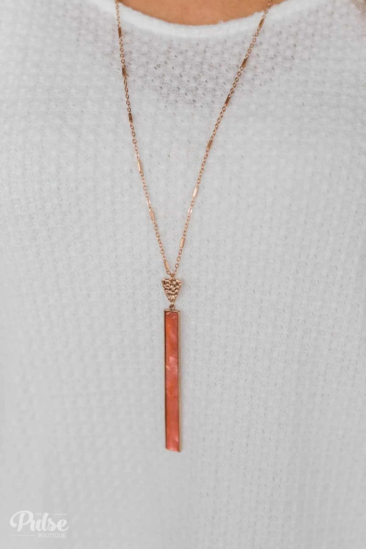 Cute & Simple Long Rectangle Necklace- Peach