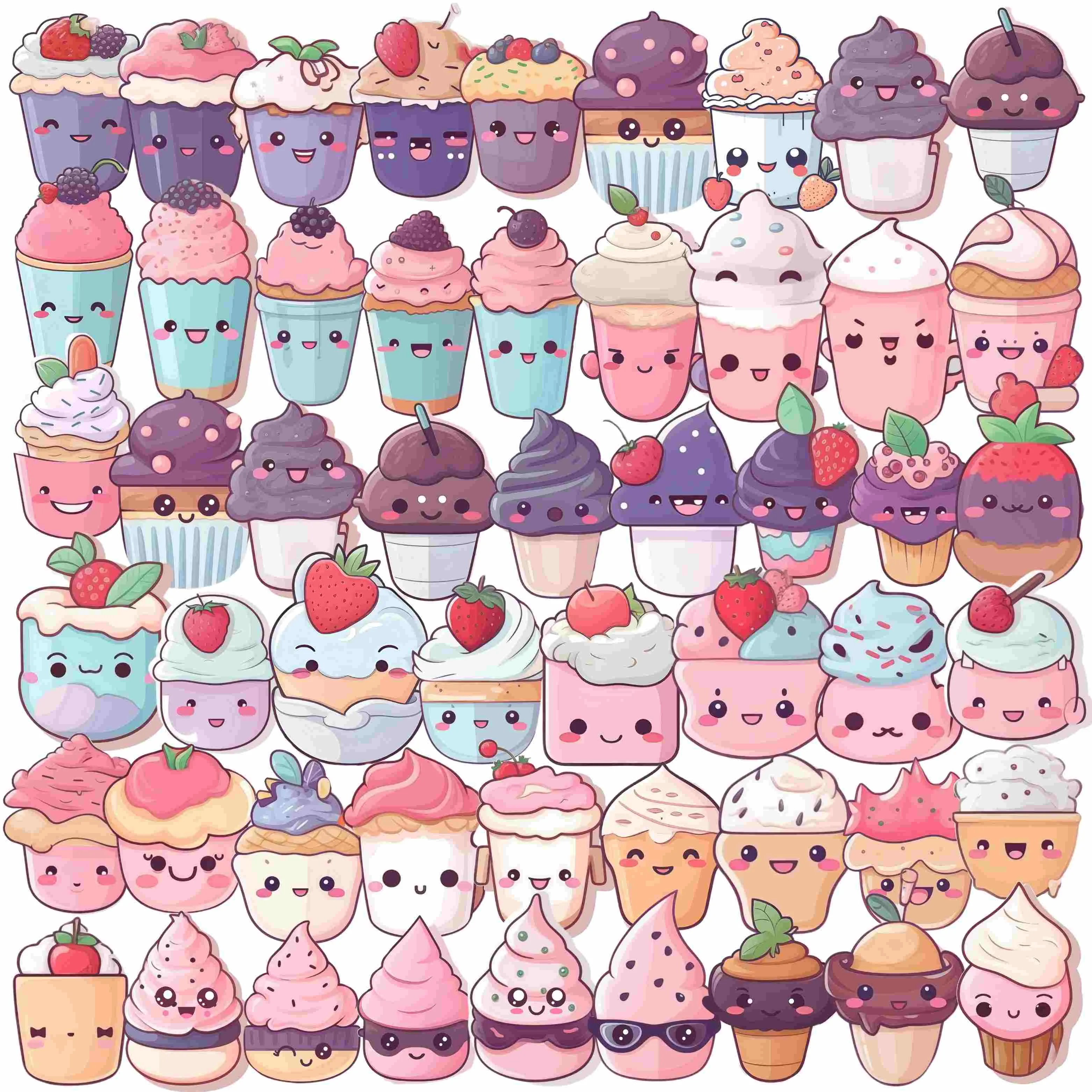 Cute Desserts Cartoon Characters - Digital Art SETCD003