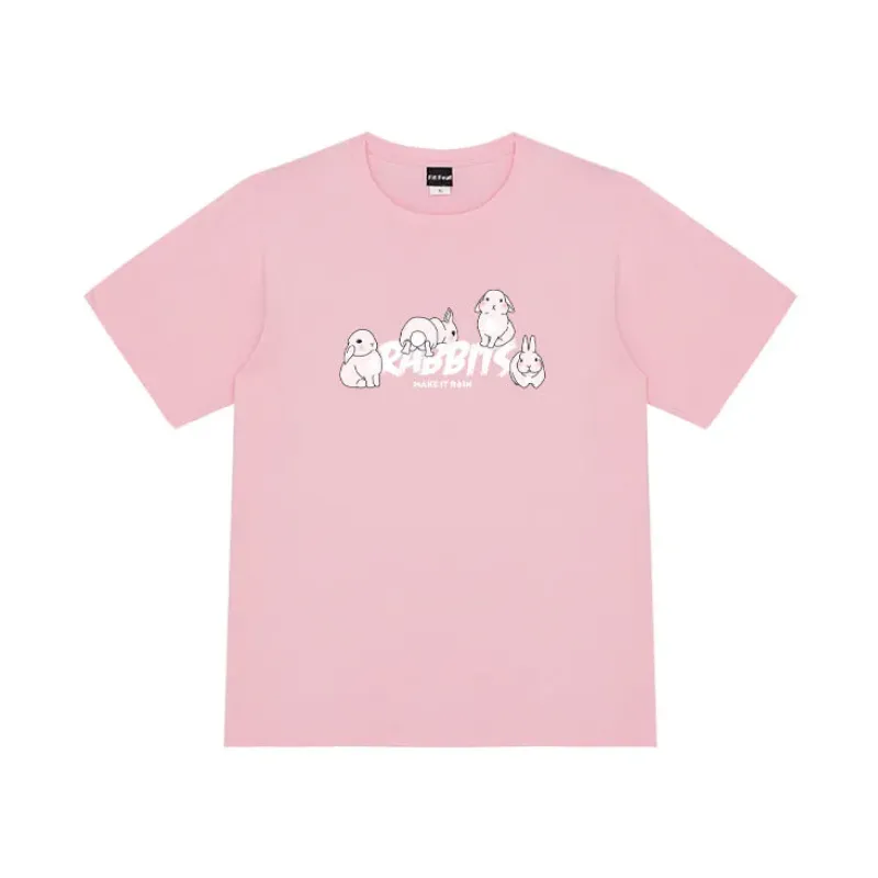 Cute Rabbits Print Cotton T-shirt