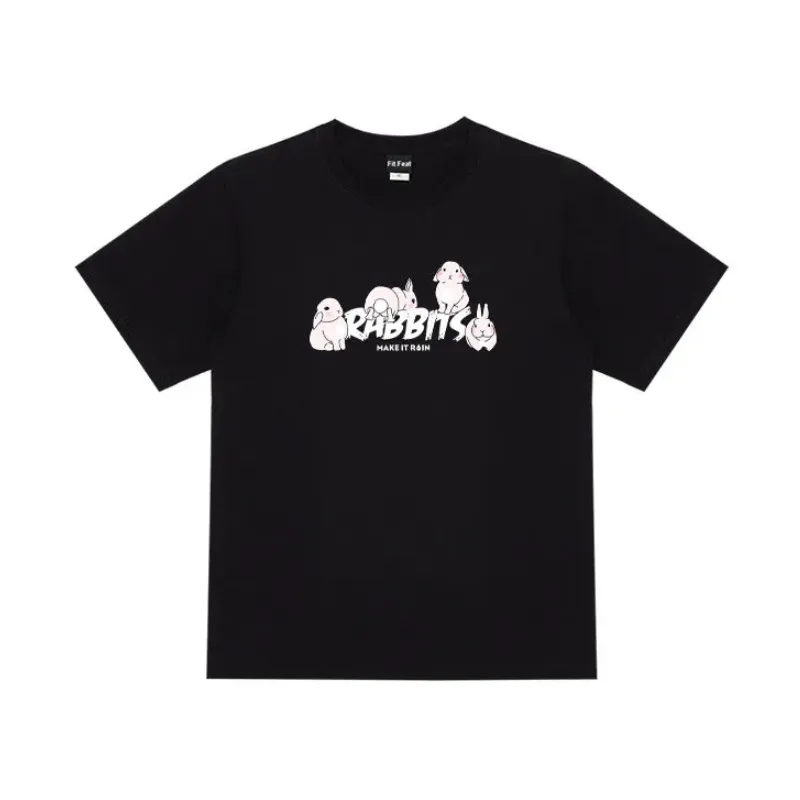 Cute Rabbits Print Cotton T-shirt