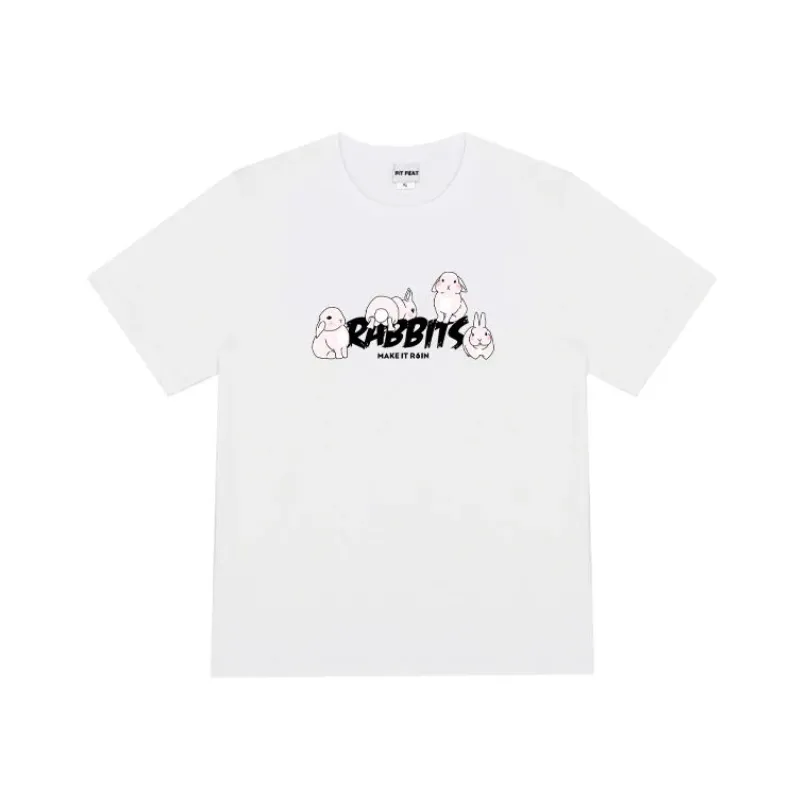 Cute Rabbits Print Cotton T-shirt
