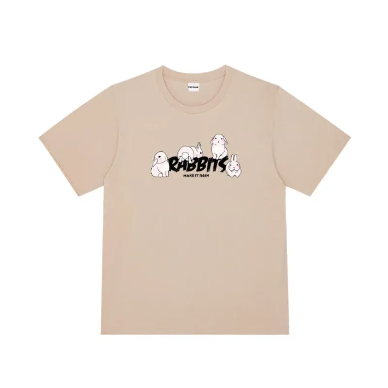 Cute Rabbits Print Cotton T-shirt