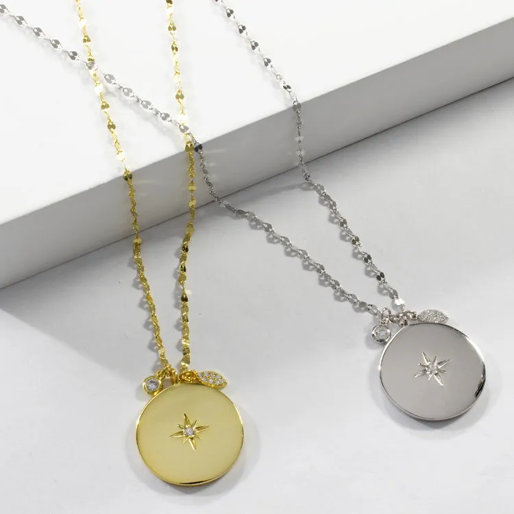 CZ Star Disc Necklace - Gold or Silver