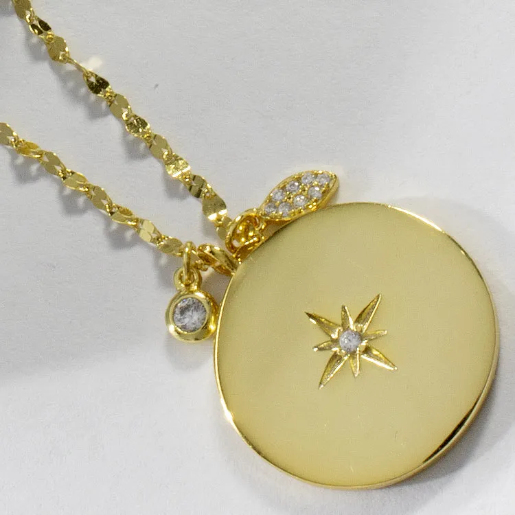 CZ Star Disc Necklace - Gold or Silver