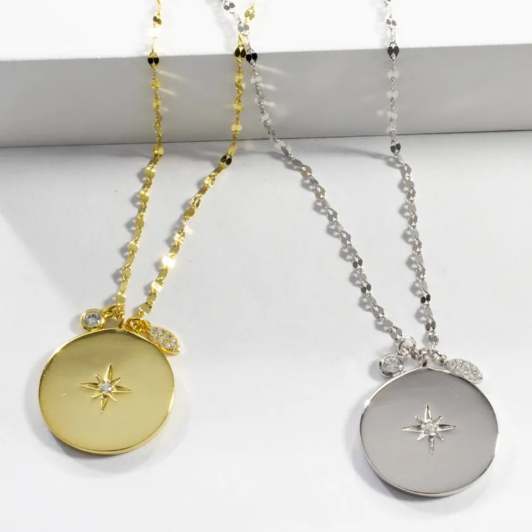 CZ Star Disc Necklace - Gold or Silver