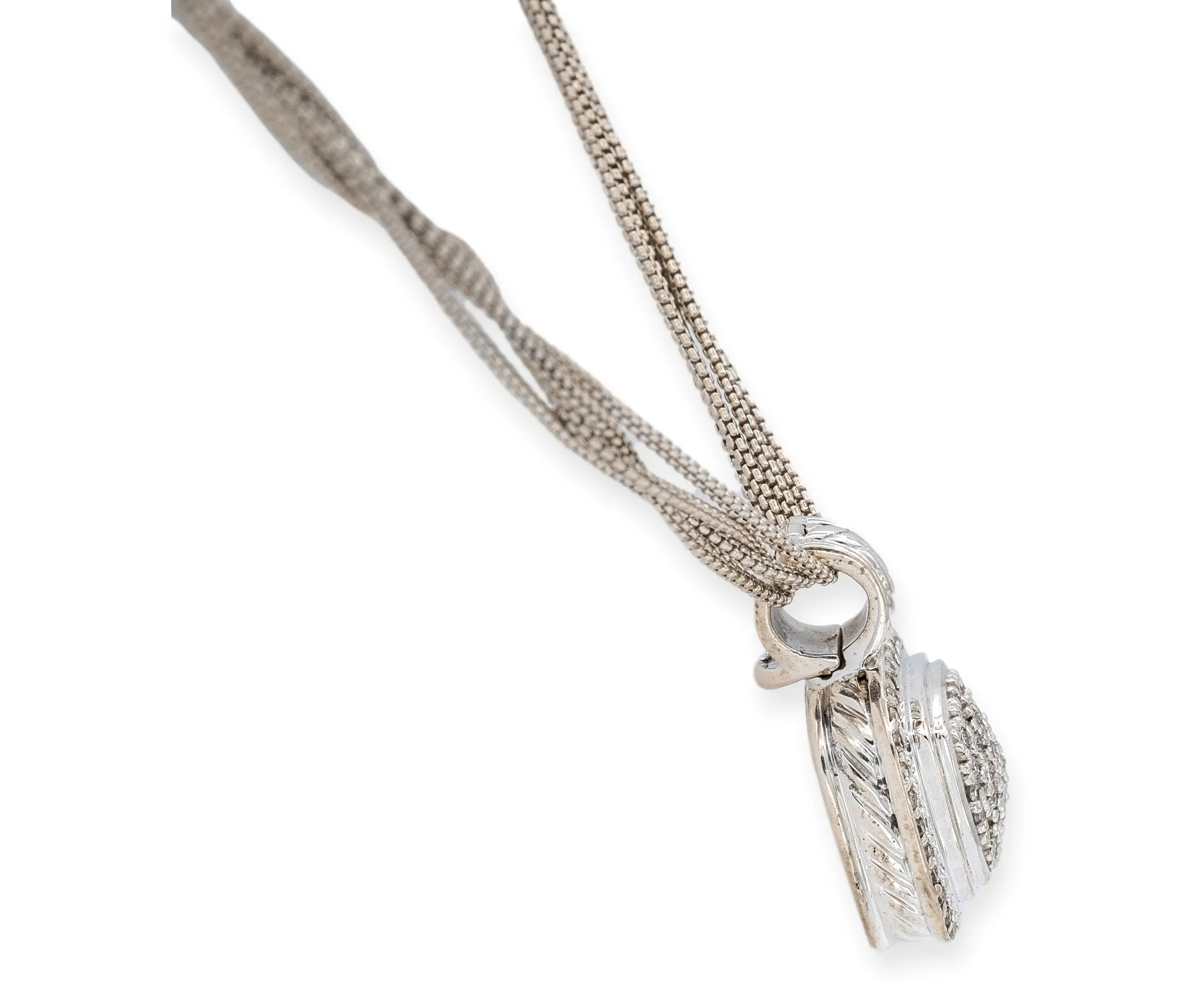 David Yurman Sterling Silver Pave Diamond Albion Pendant Necklace 16" Long