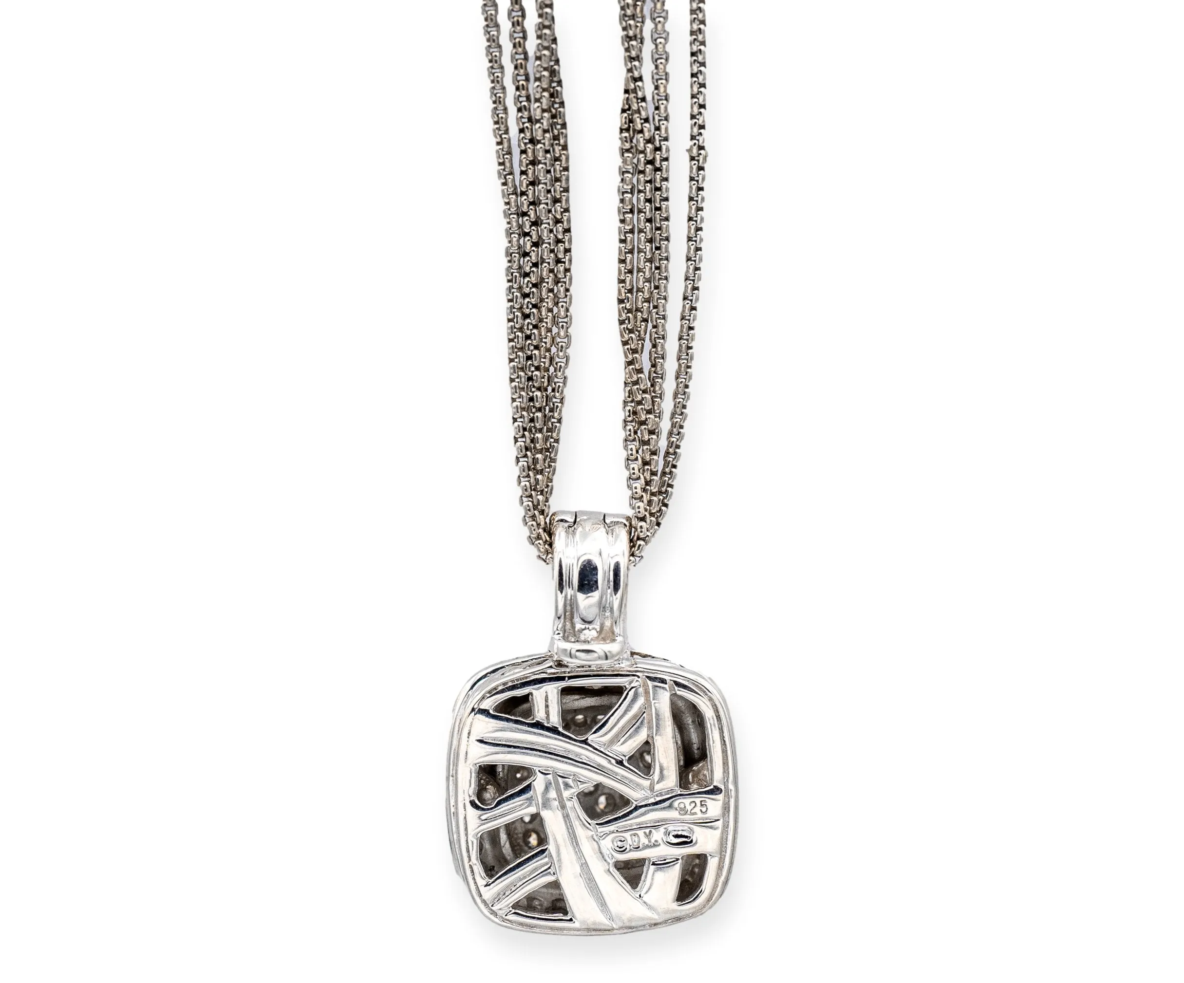 David Yurman Sterling Silver Pave Diamond Albion Pendant Necklace 16" Long