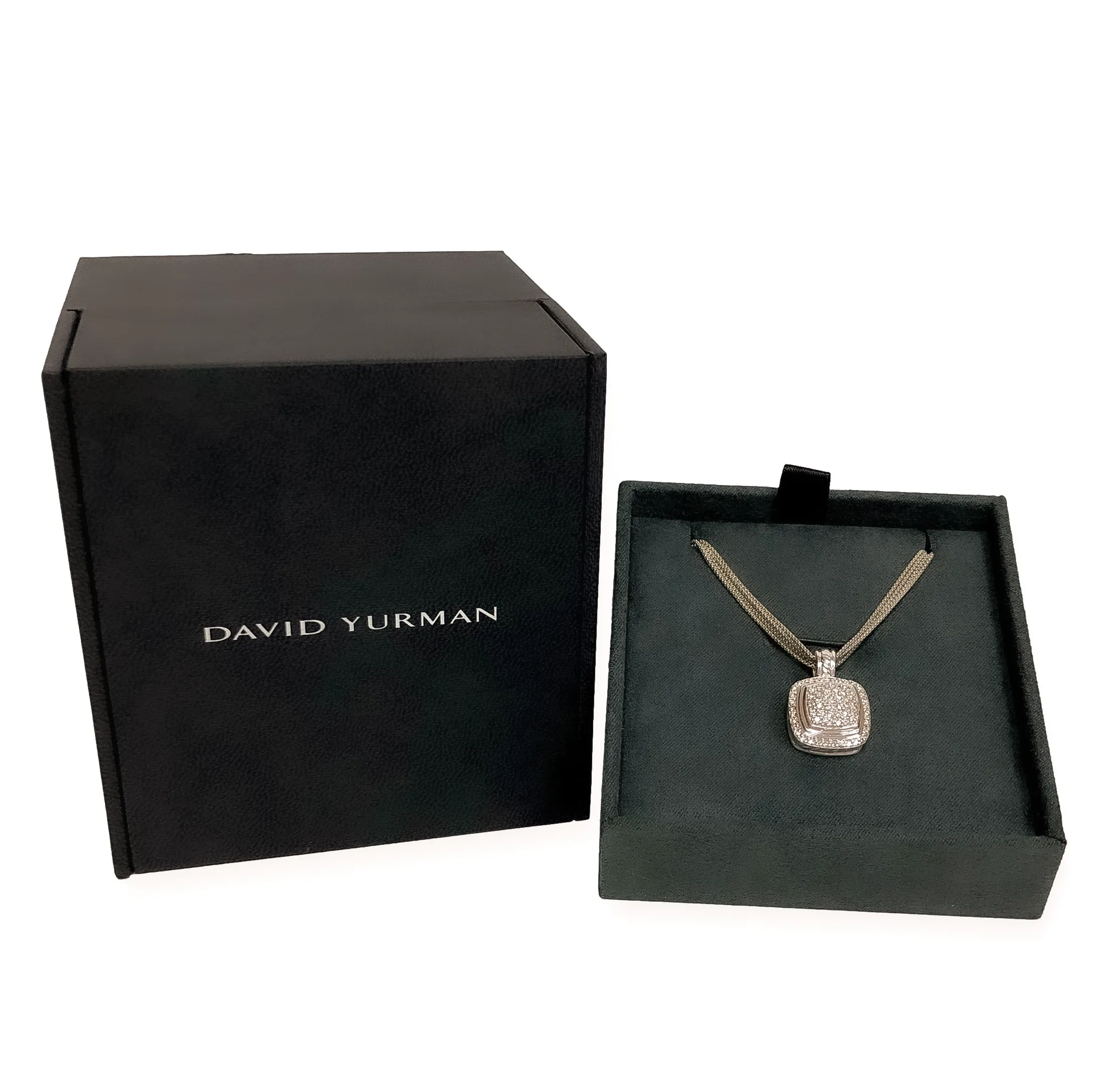 David Yurman Sterling Silver Pave Diamond Albion Pendant Necklace 16" Long