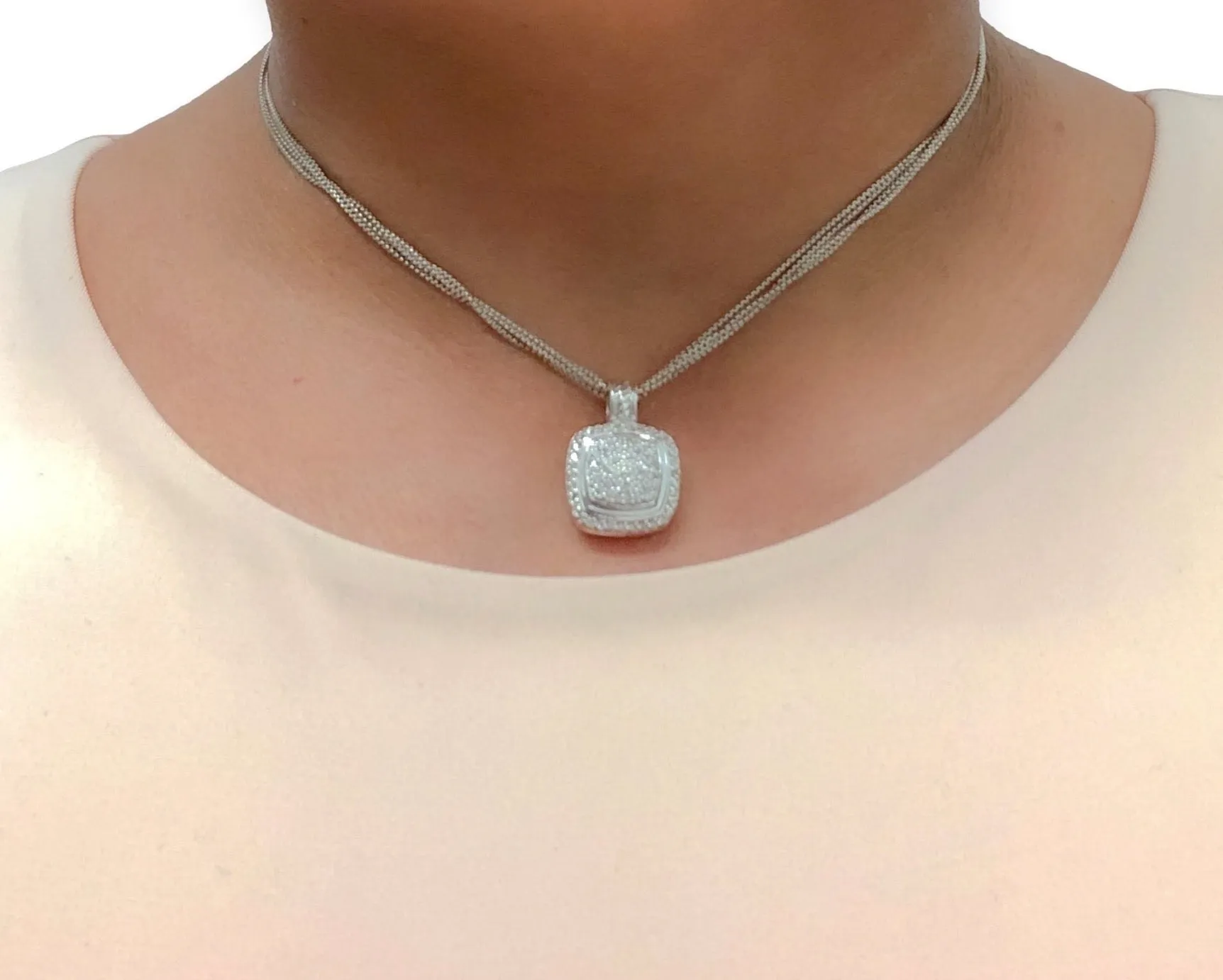 David Yurman Sterling Silver Pave Diamond Albion Pendant Necklace 16" Long