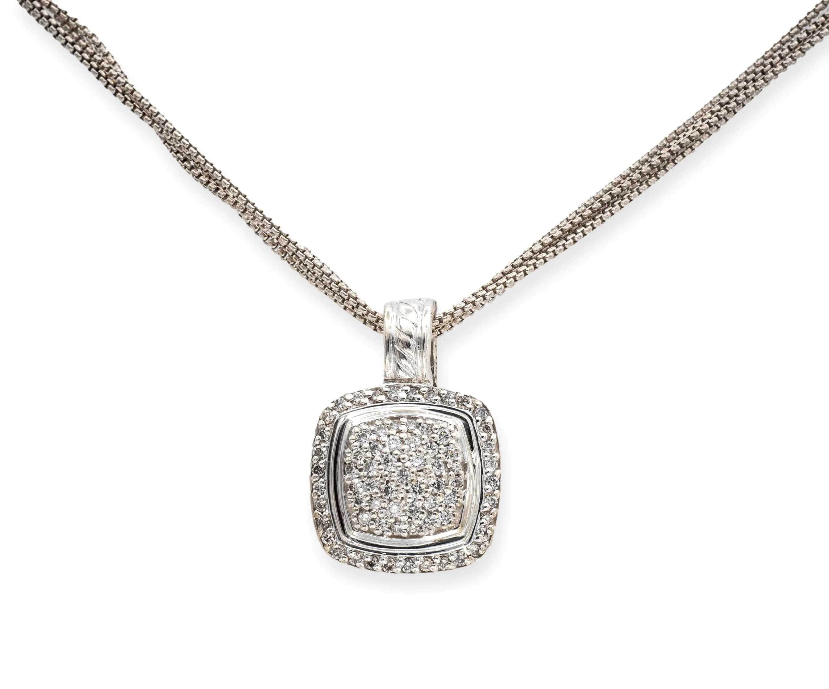 David Yurman Sterling Silver Pave Diamond Albion Pendant Necklace 16" Long