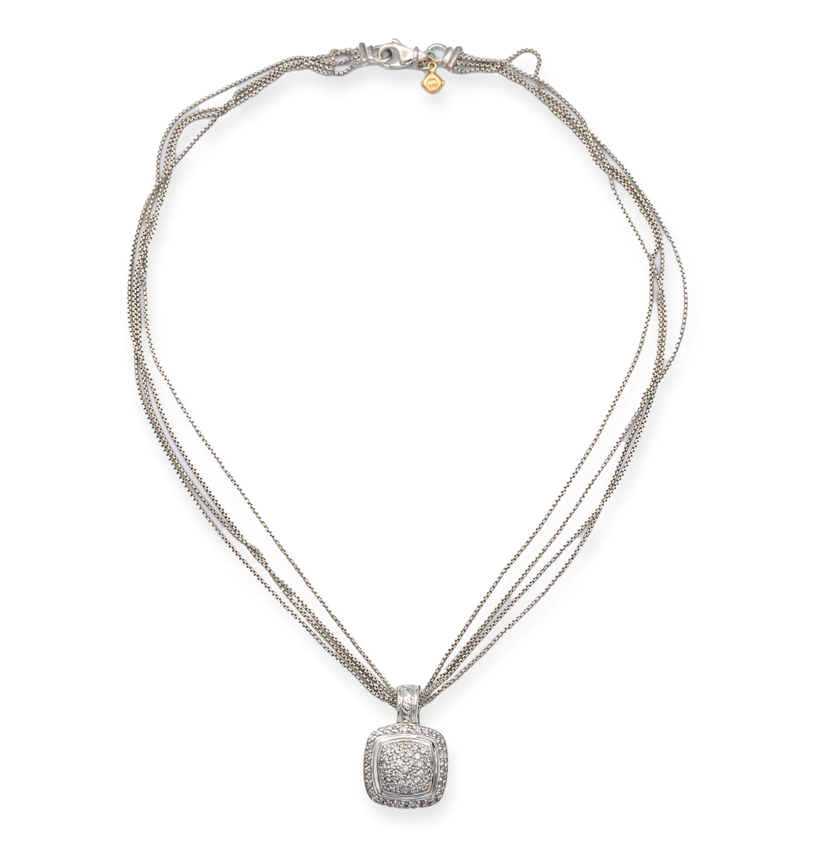 David Yurman Sterling Silver Pave Diamond Albion Pendant Necklace 16" Long