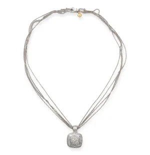 David Yurman Sterling Silver Pave Diamond Albion Pendant Necklace 16" Long