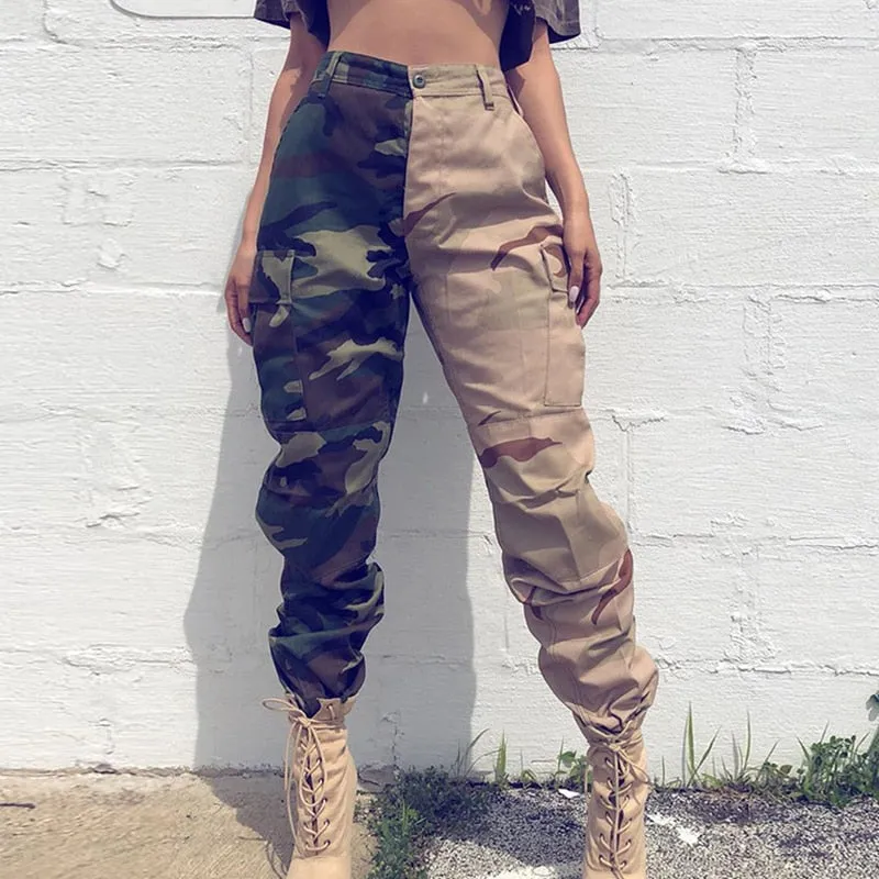 DEAT 2021 new spring and summer full length cargo pants poclet green Camouflage full length female trousers WM64006L