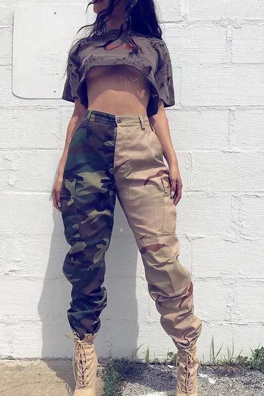 DEAT 2021 new spring and summer full length cargo pants poclet green Camouflage full length female trousers WM64006L