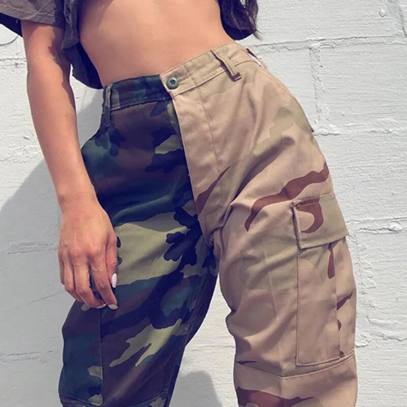 DEAT 2021 new spring and summer full length cargo pants poclet green Camouflage full length female trousers WM64006L