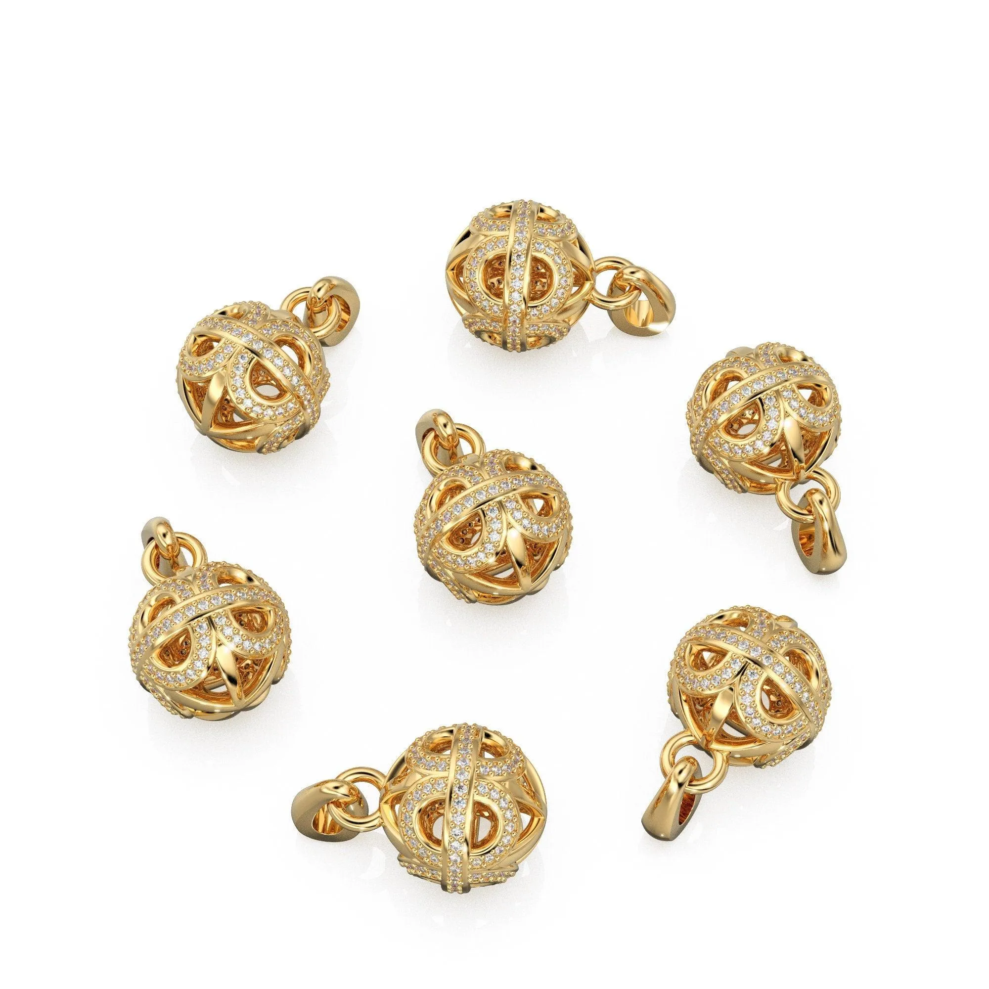 Designer Handmade Pave Diamond Round Ball Luxury 18k Solid Gold Pendant / Jewelry Making Diamond 14k Gold Charm