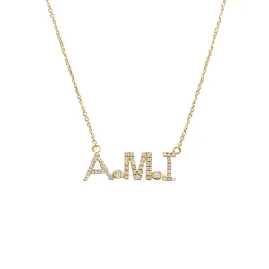 Diamond Block Monogram Nameplate Necklace 14K
