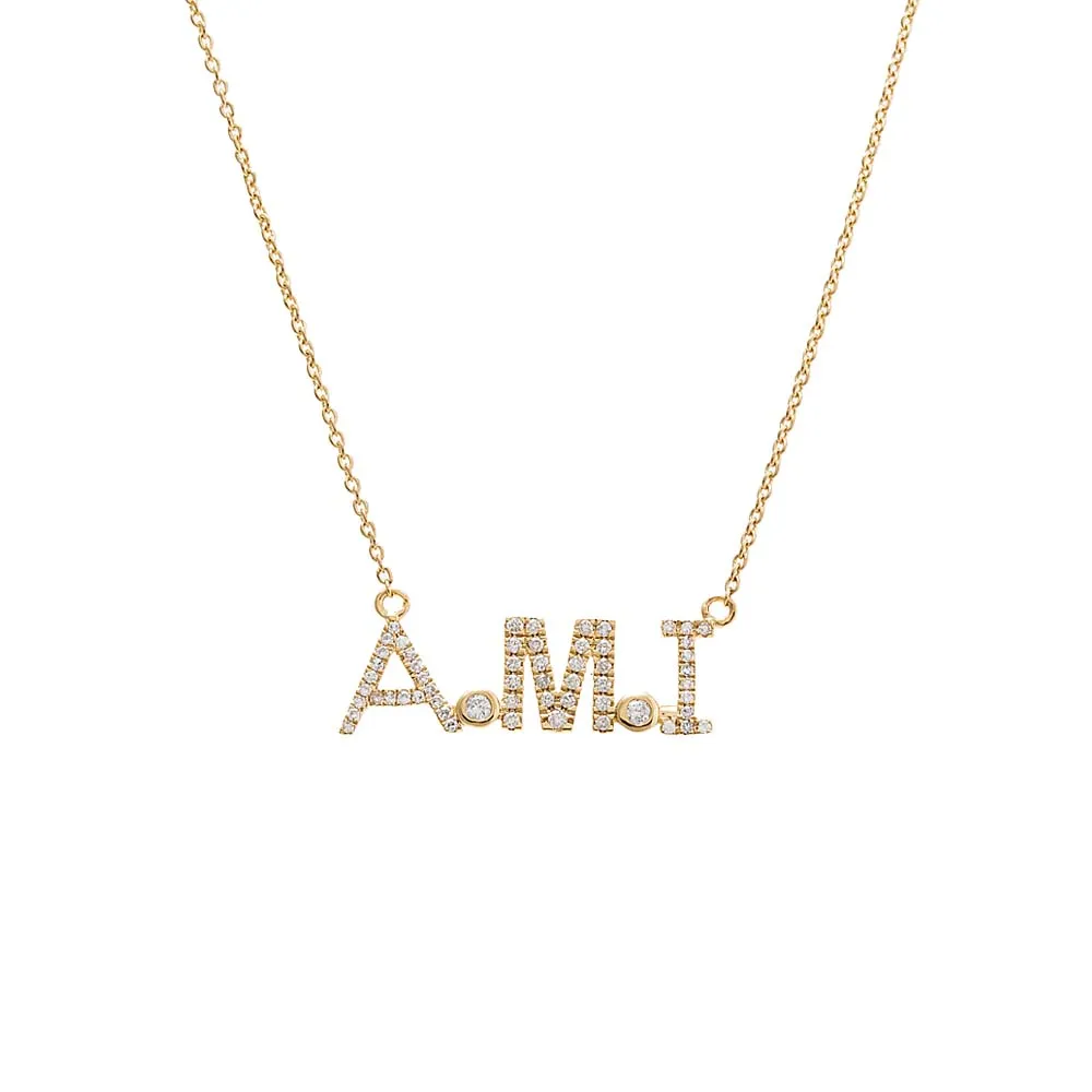 Diamond Block Monogram Nameplate Necklace 14K