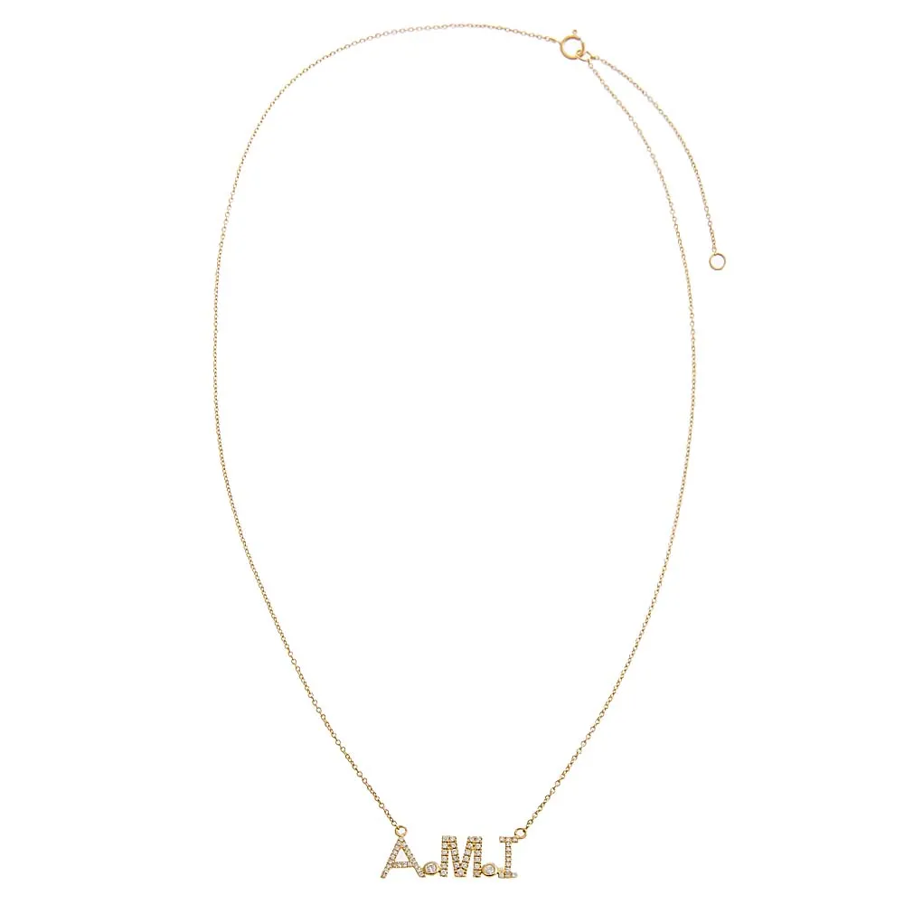 Diamond Block Monogram Nameplate Necklace 14K