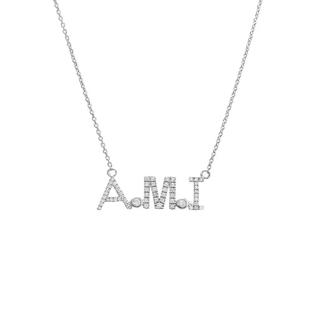 Diamond Block Monogram Nameplate Necklace 14K