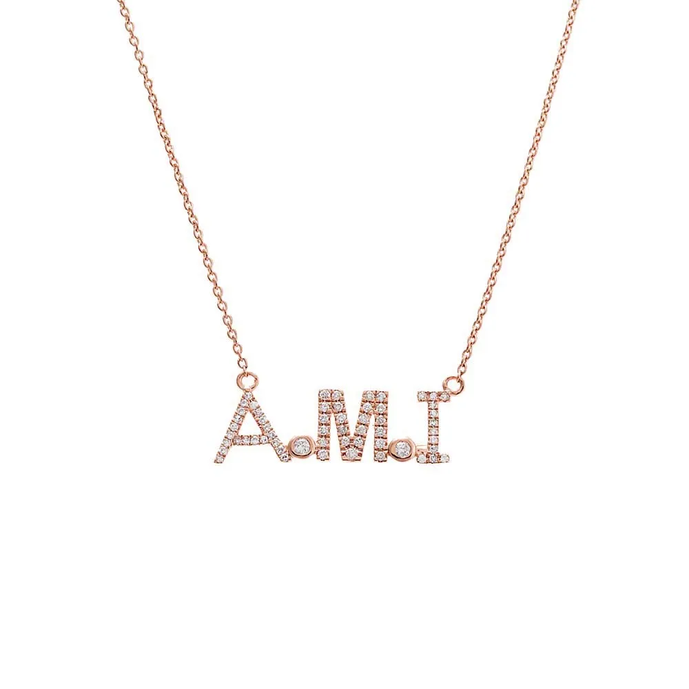 Diamond Block Monogram Nameplate Necklace 14K