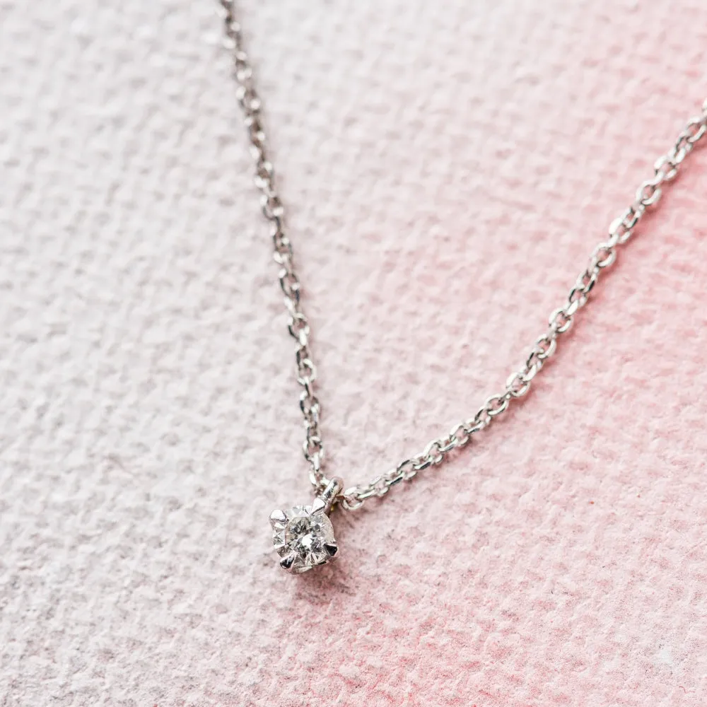 Diamond Micro Claw Set Necklace in 14k White Gold