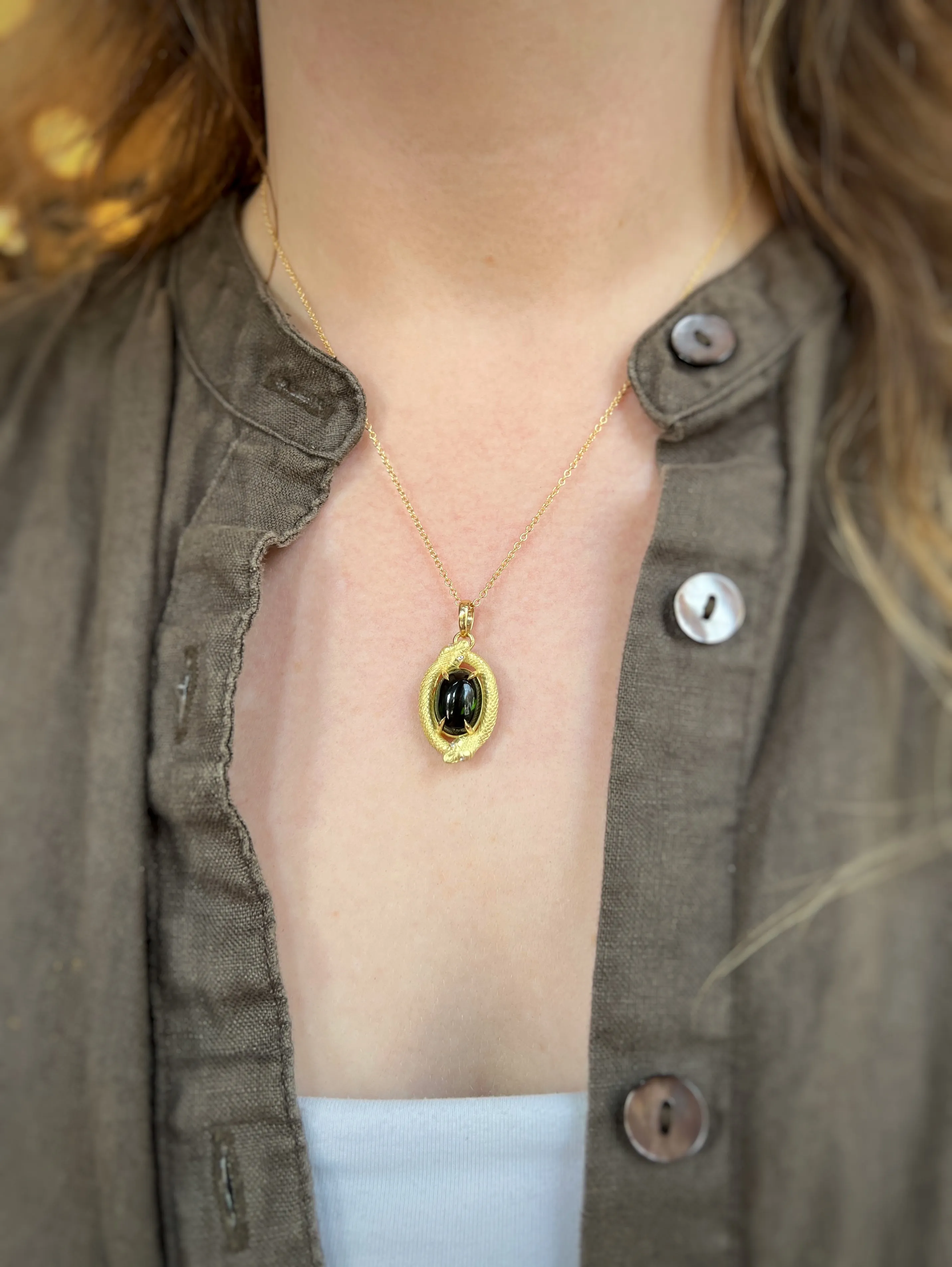 Double Ouroboros Necklace, Tourmaline