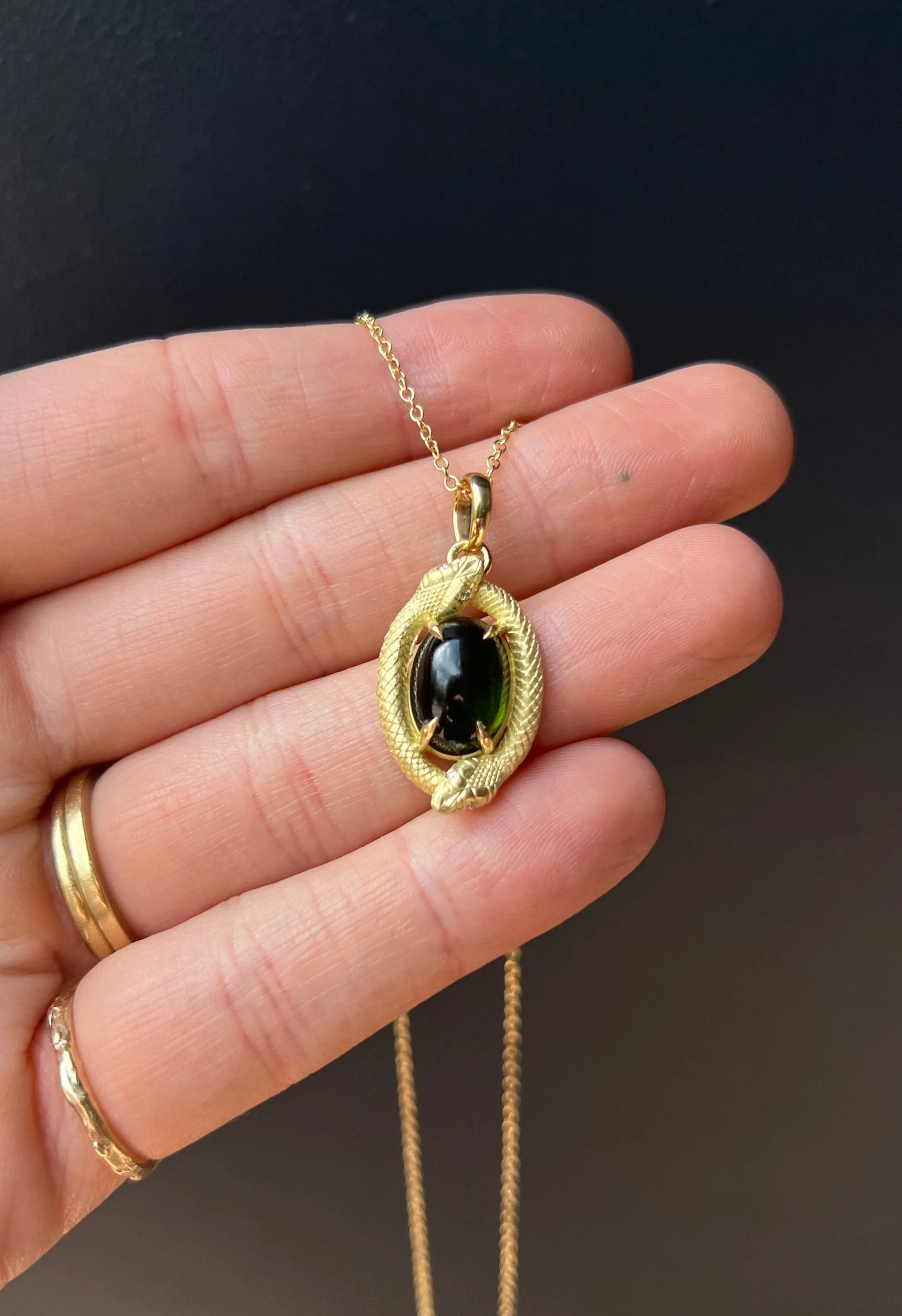 Double Ouroboros Necklace, Tourmaline