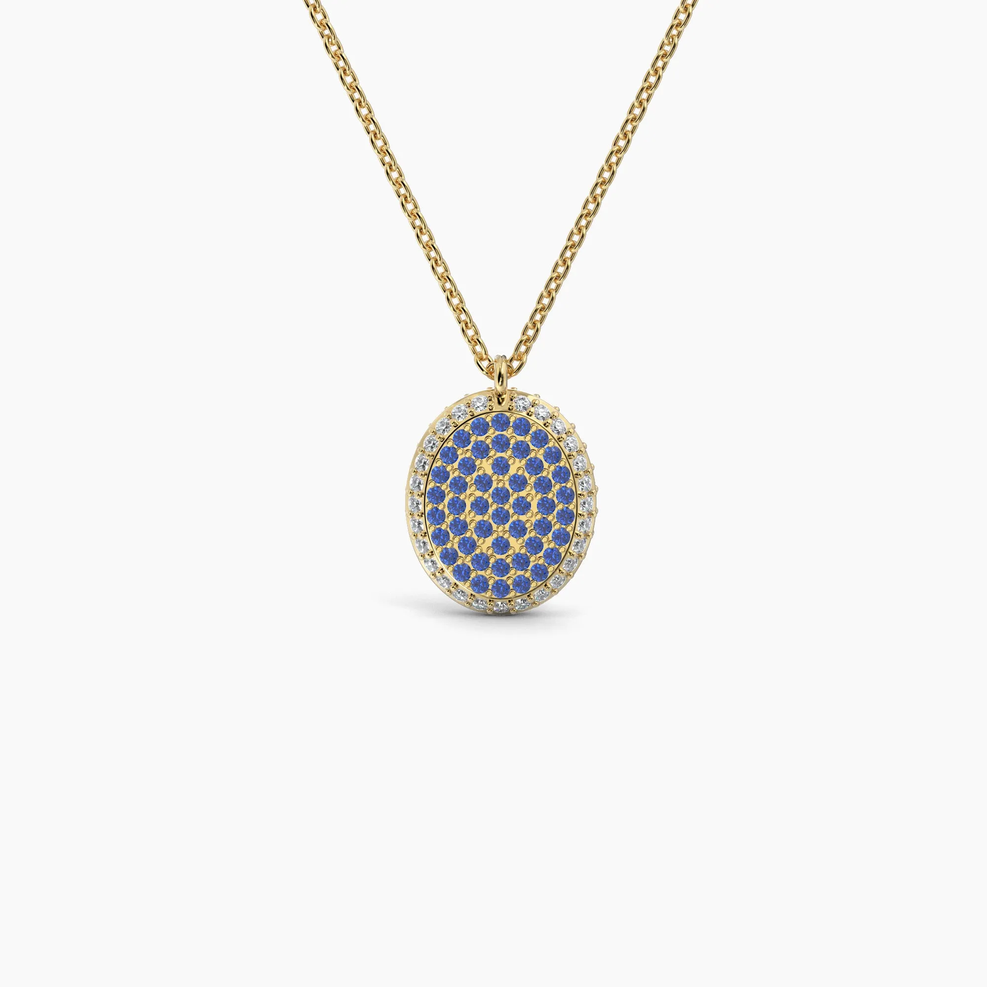 Double Sided Diamond & Sapphire Oval Shaped AMoré Pavé Necklace
