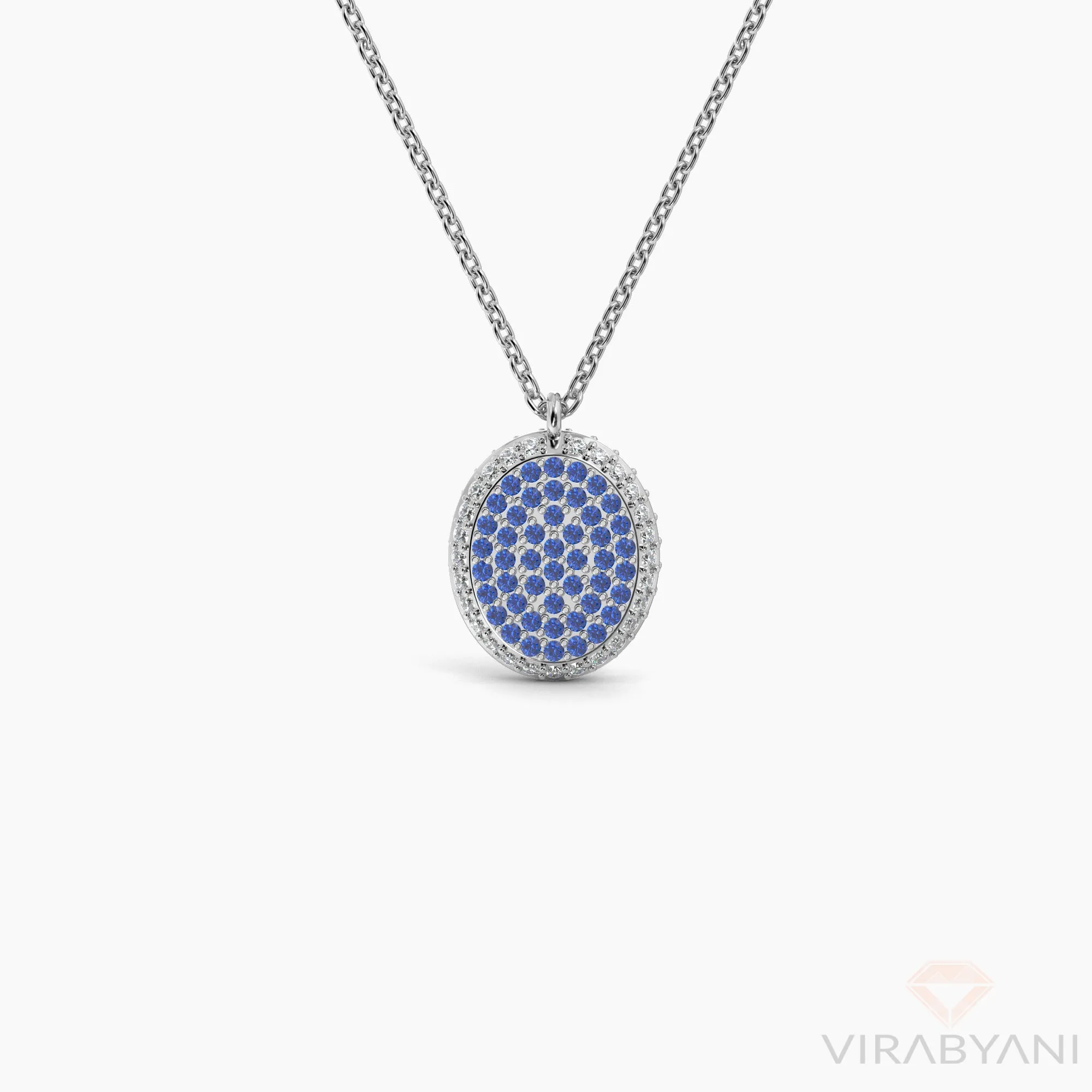 Double Sided Diamond & Sapphire Oval Shaped AMoré Pavé Necklace