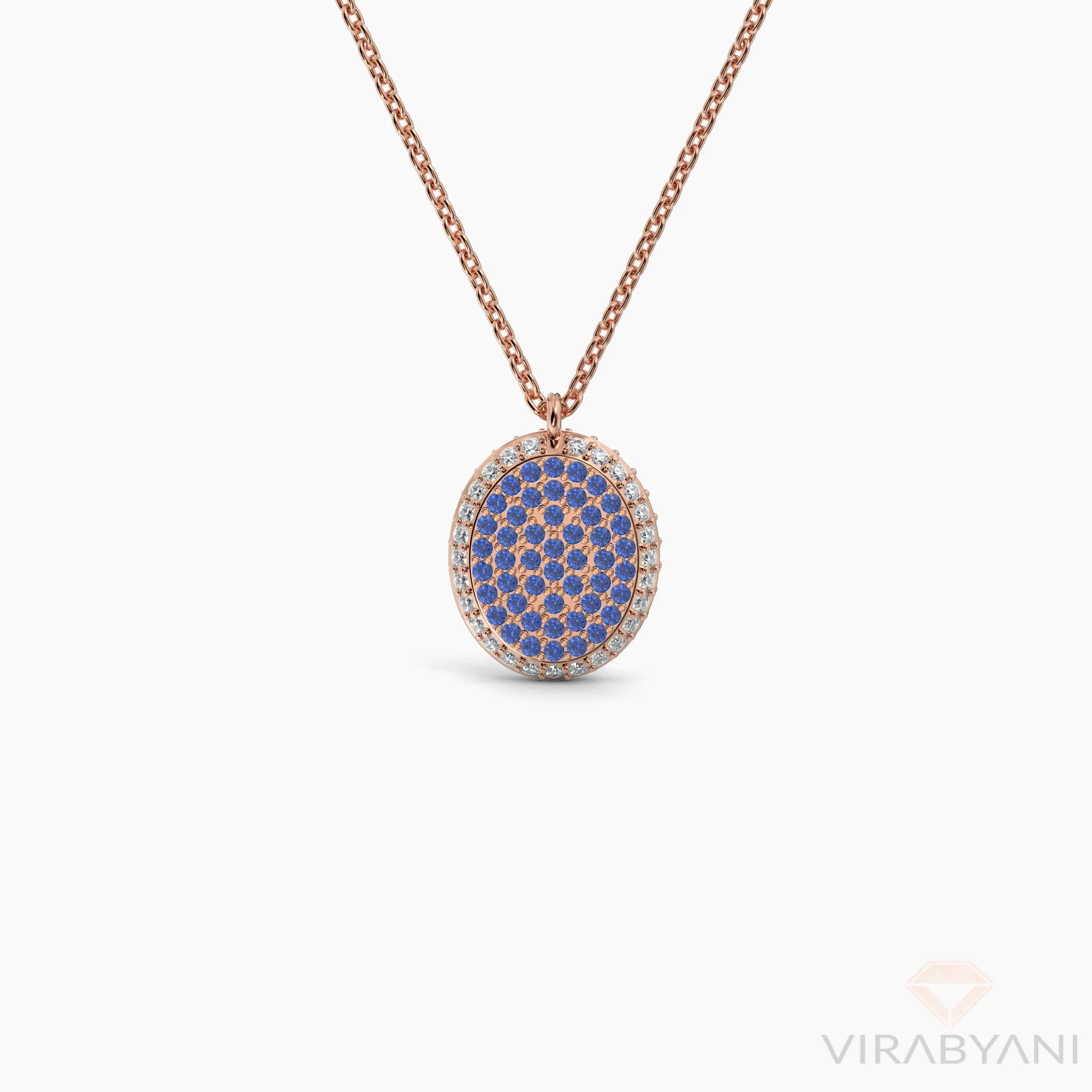 Double Sided Diamond & Sapphire Oval Shaped AMoré Pavé Necklace