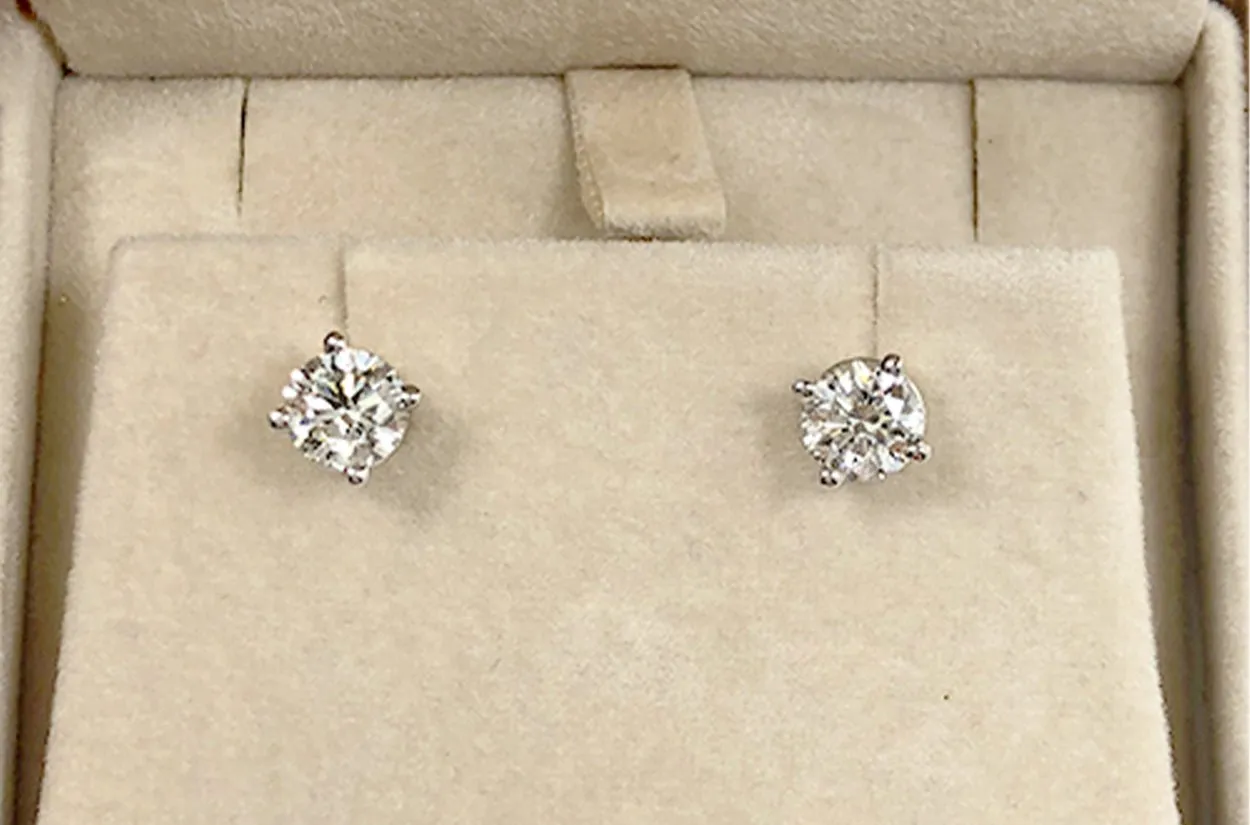 Earrings 1.02cts GIA Natural Round Diamonds G-H SI2-SI1 18kt Gold Studs