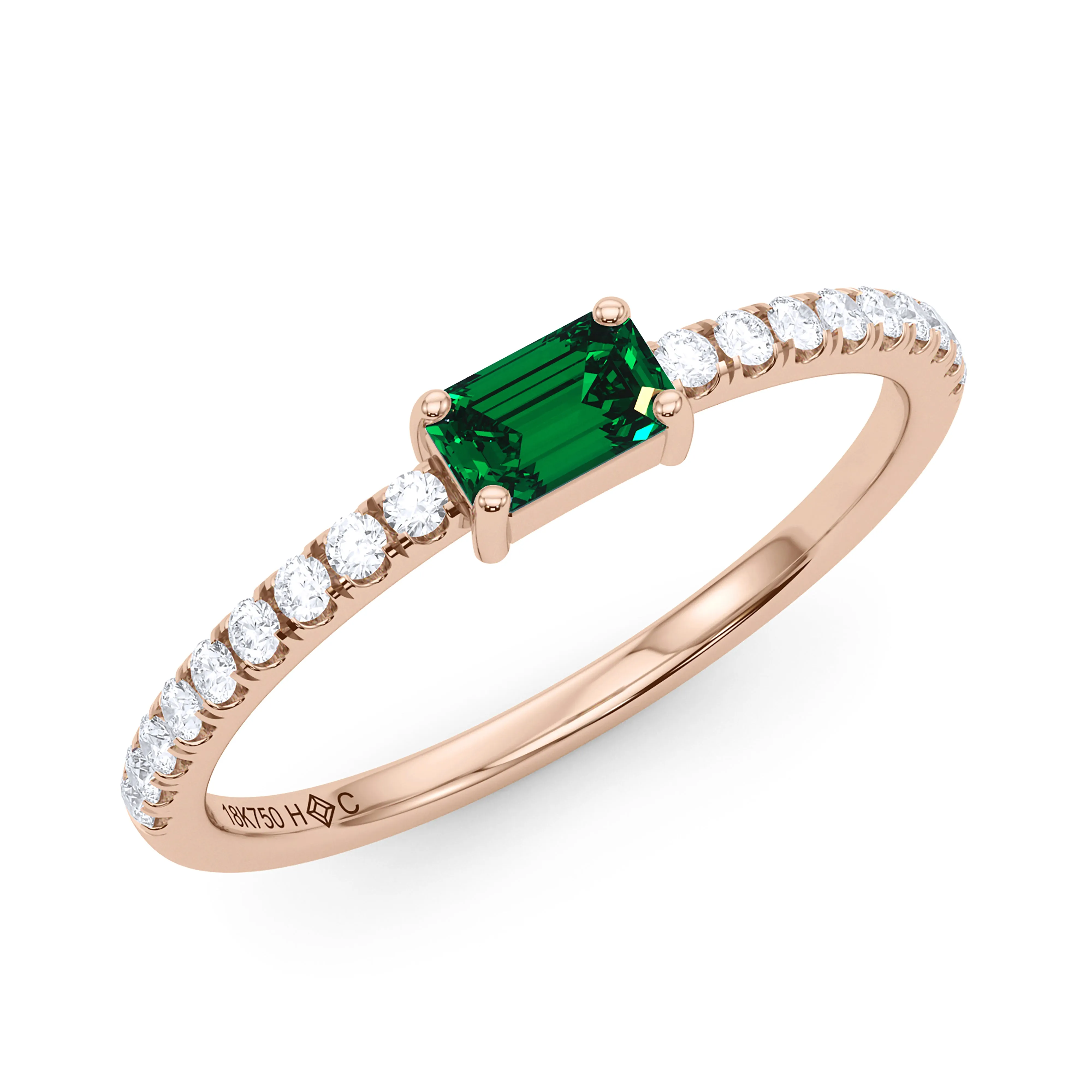 Emerald Birthstone and Pave Lab Grown Diamond Ring
