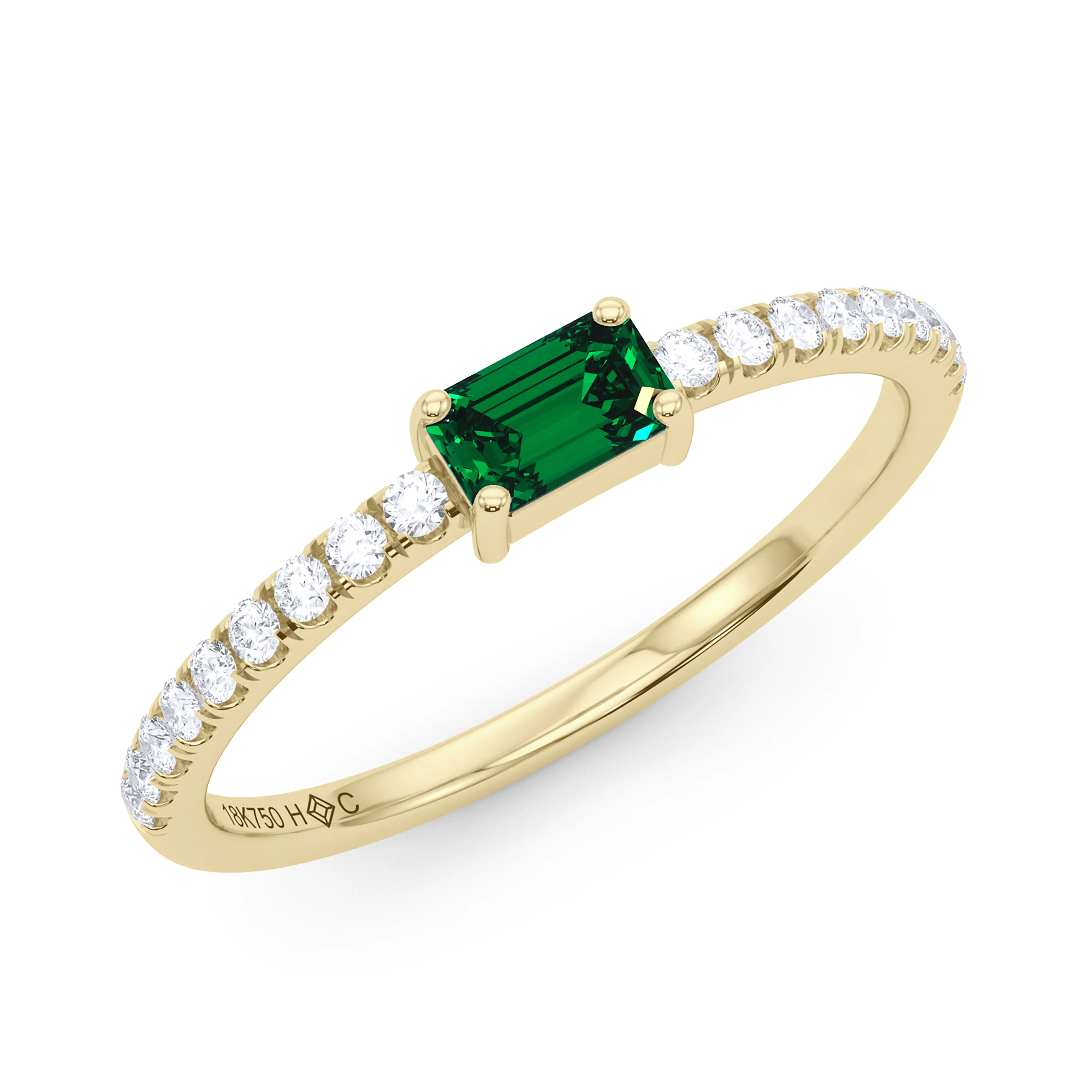 Emerald Birthstone and Pave Lab Grown Diamond Ring