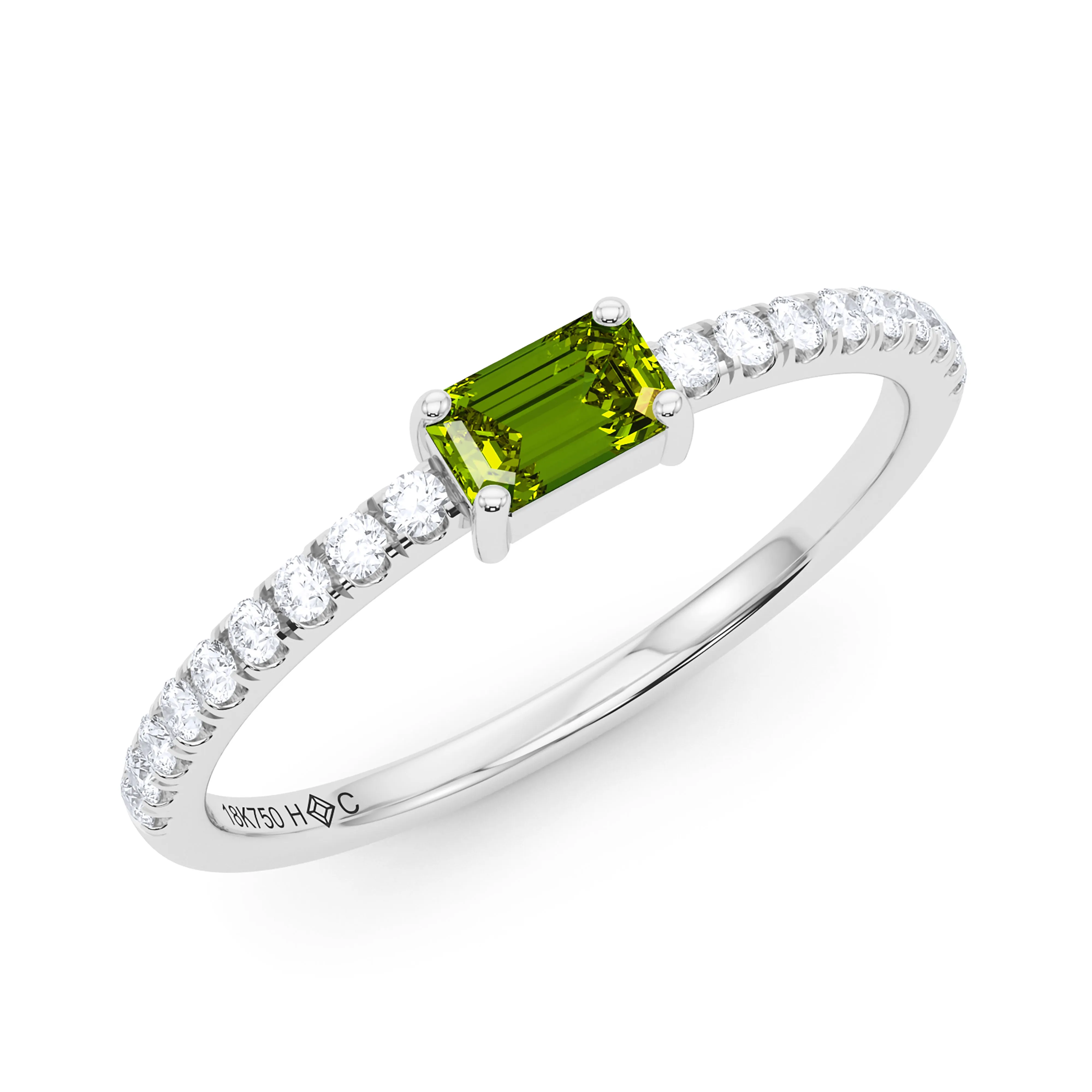 Emerald Birthstone and Pave Lab Grown Diamond Ring