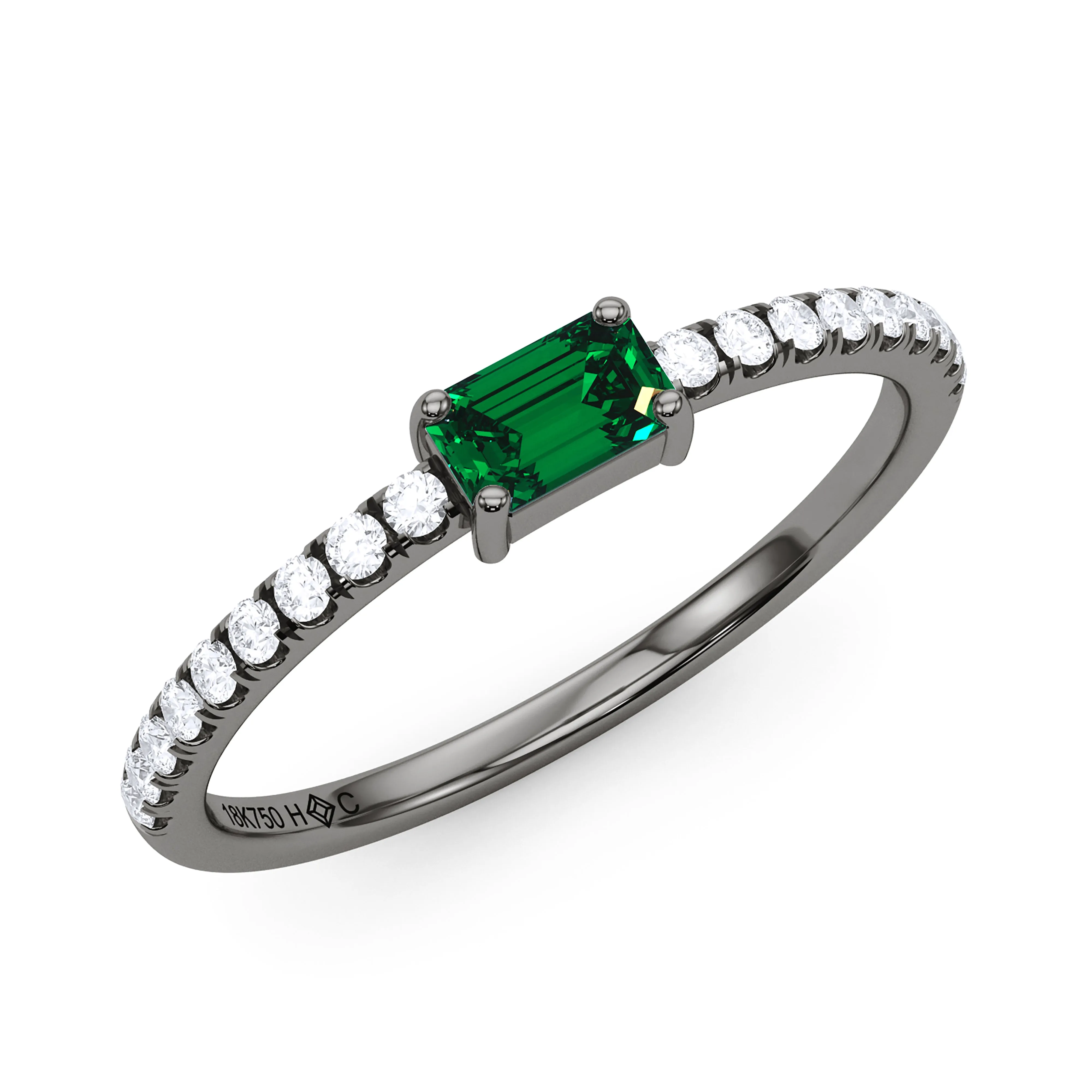 Emerald Birthstone and Pave Lab Grown Diamond Ring
