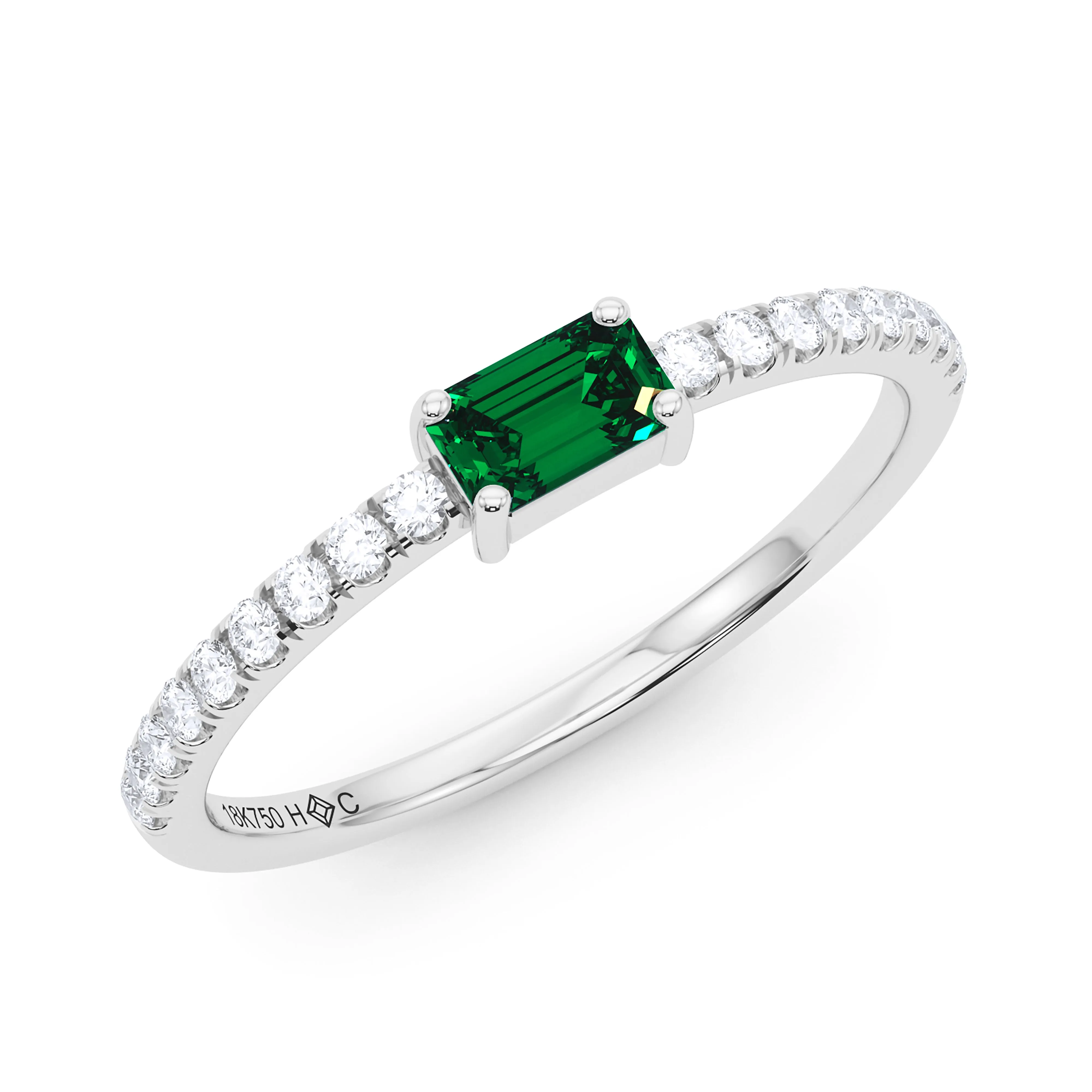 Emerald Birthstone and Pave Lab Grown Diamond Ring