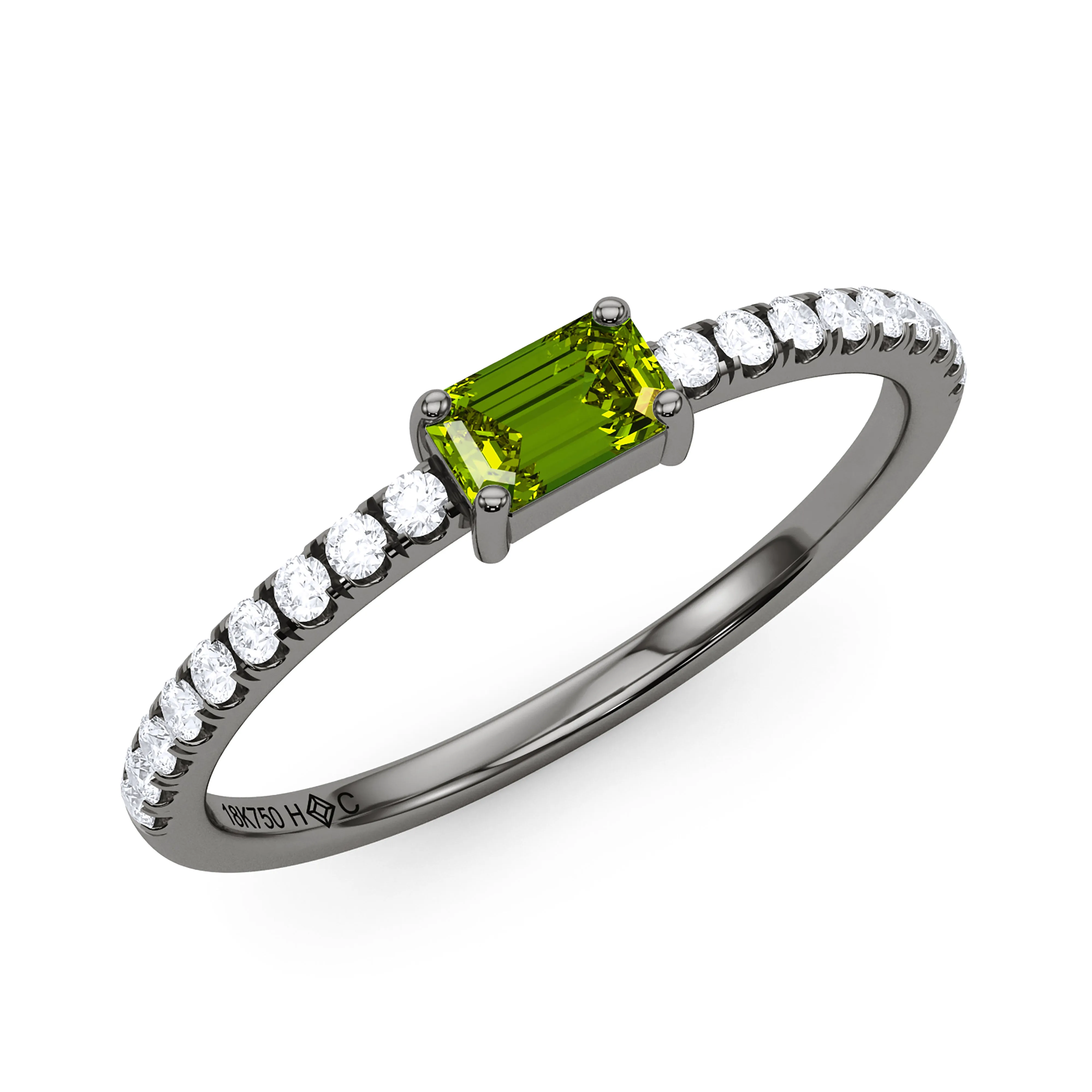 Emerald Birthstone and Pave Lab Grown Diamond Ring