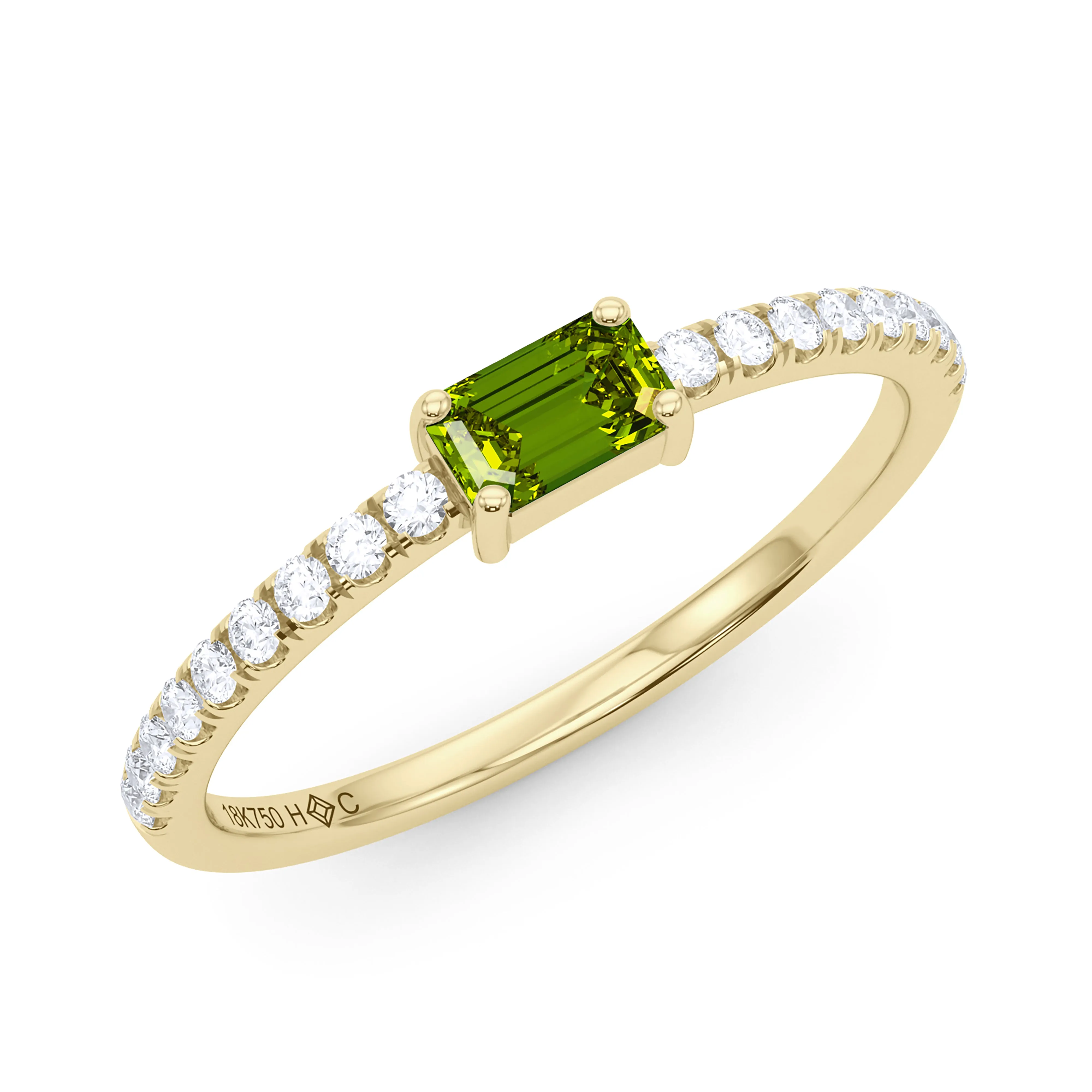 Emerald Birthstone and Pave Lab Grown Diamond Ring