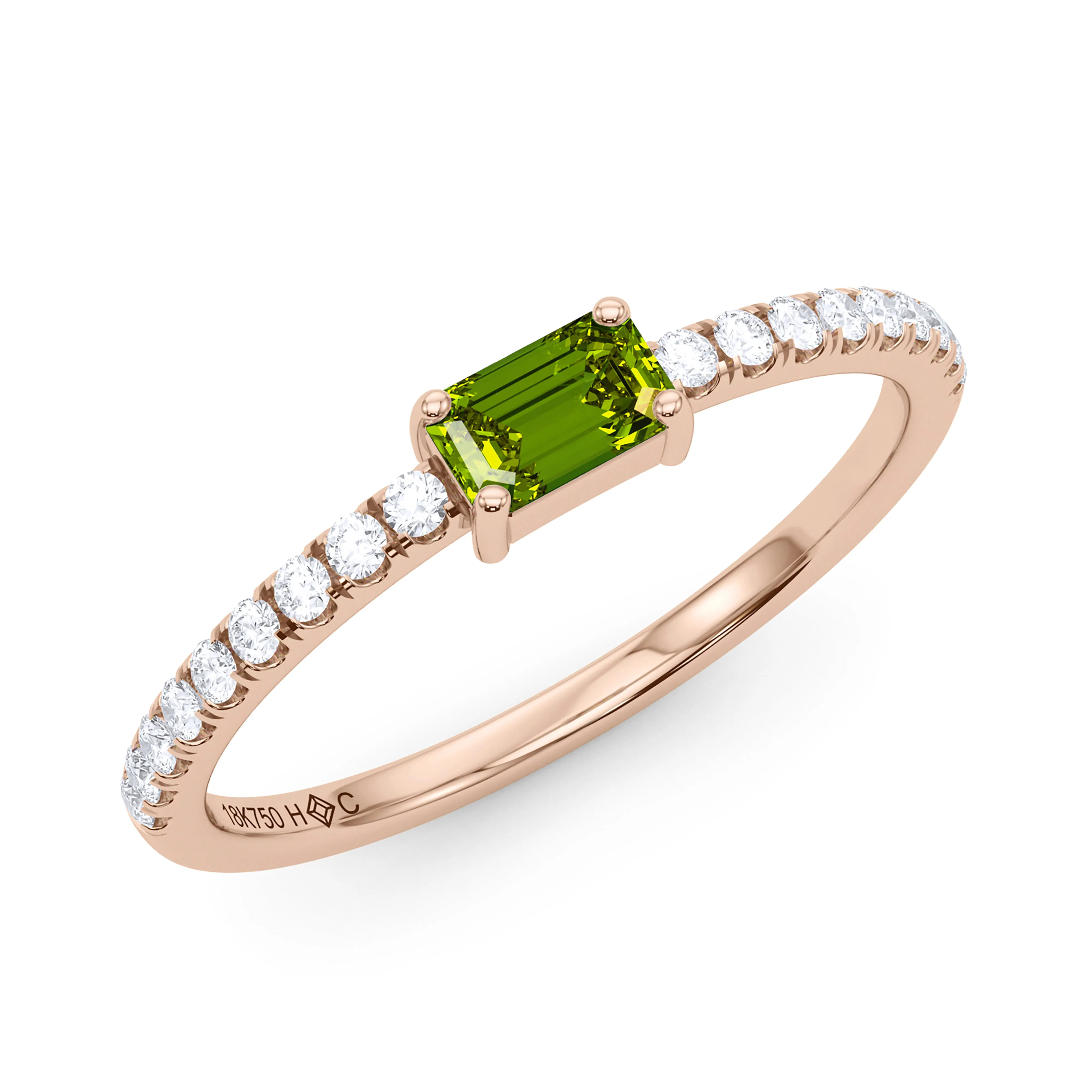 Emerald Birthstone and Pave Lab Grown Diamond Ring