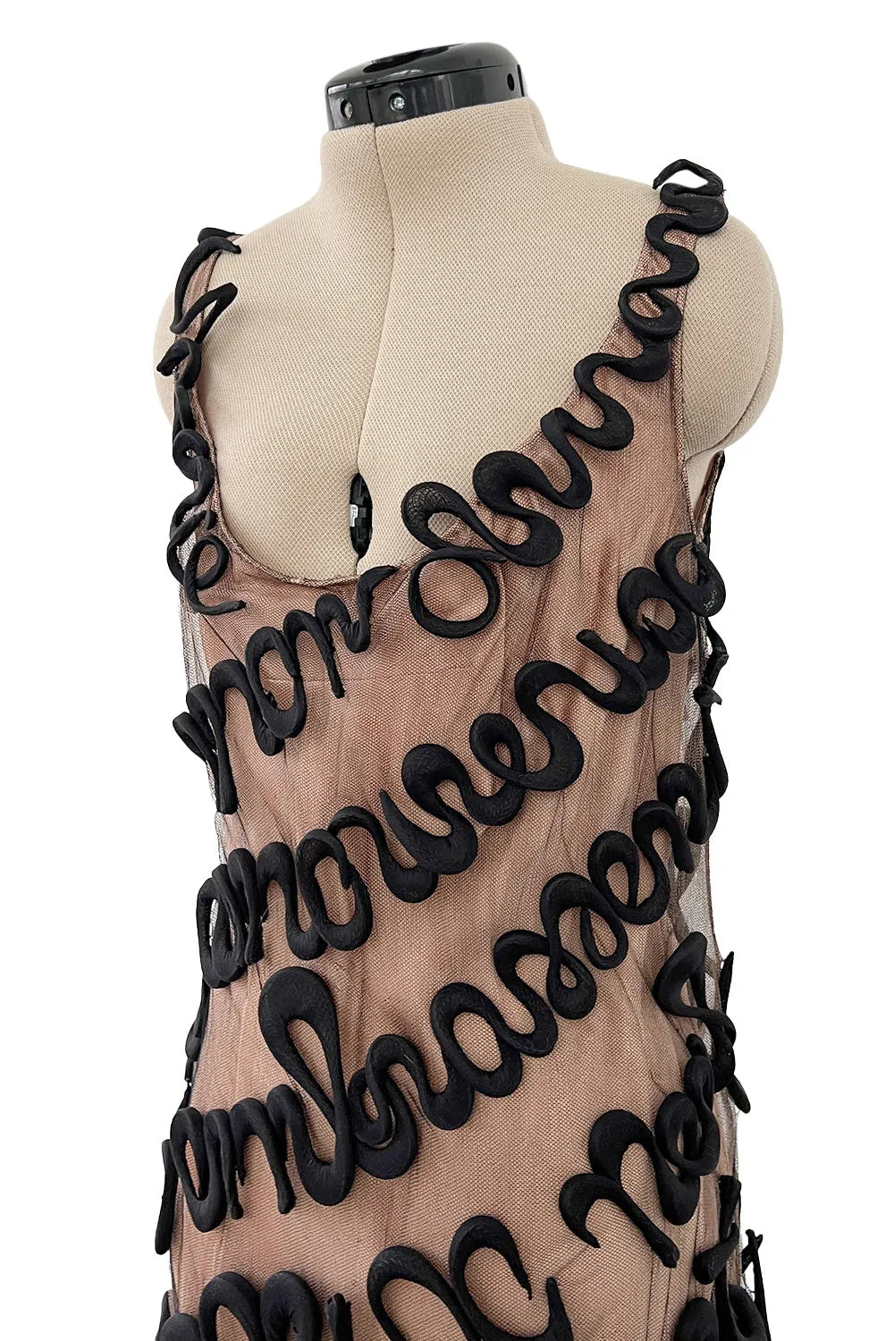 Exquisite Fall 2000 Jean Paul Gaultier Haute Couture Nude & Black Net 3D 'Script' Dress