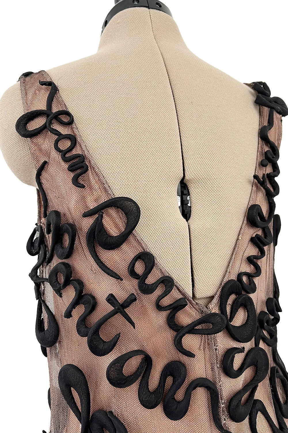 Exquisite Fall 2000 Jean Paul Gaultier Haute Couture Nude & Black Net 3D 'Script' Dress