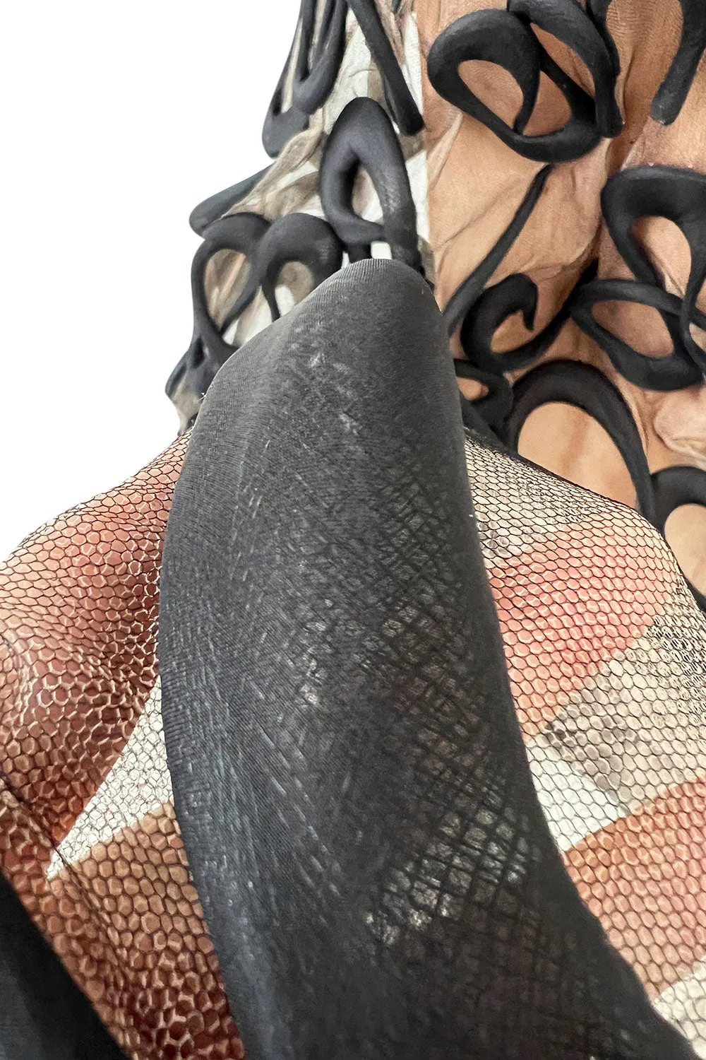 Exquisite Fall 2000 Jean Paul Gaultier Haute Couture Nude & Black Net 3D 'Script' Dress