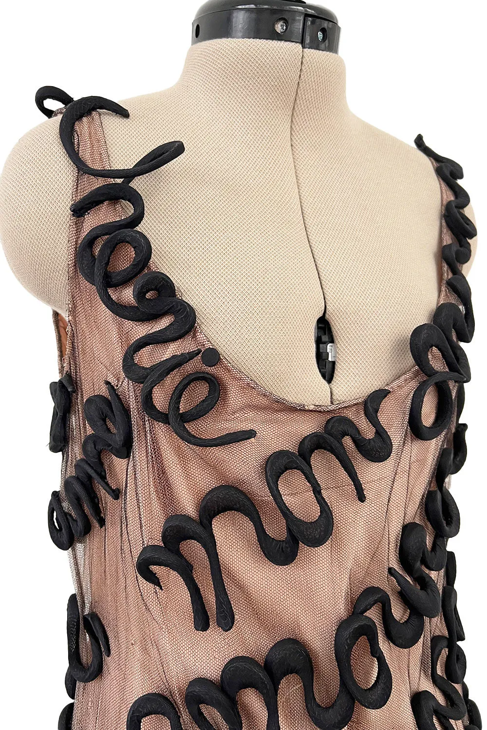 Exquisite Fall 2000 Jean Paul Gaultier Haute Couture Nude & Black Net 3D 'Script' Dress