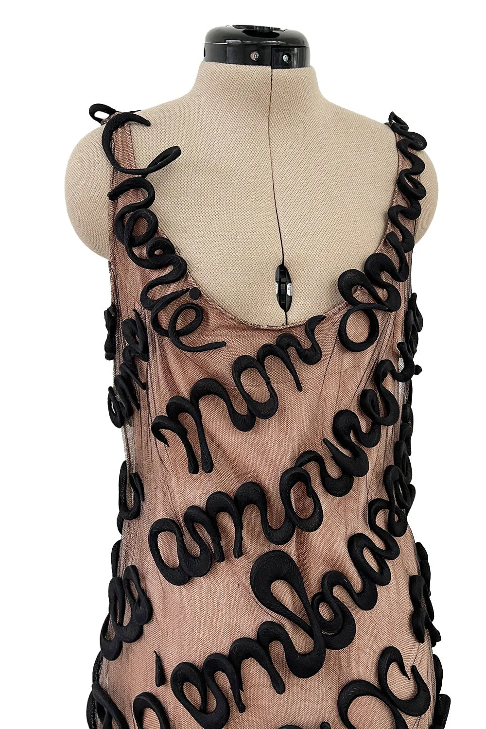 Exquisite Fall 2000 Jean Paul Gaultier Haute Couture Nude & Black Net 3D 'Script' Dress