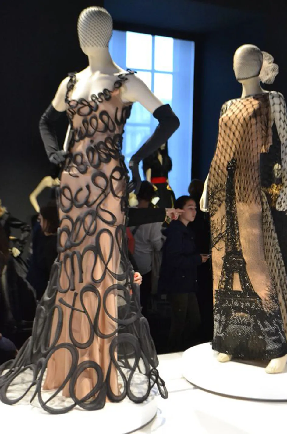 Exquisite Fall 2000 Jean Paul Gaultier Haute Couture Nude & Black Net 3D 'Script' Dress