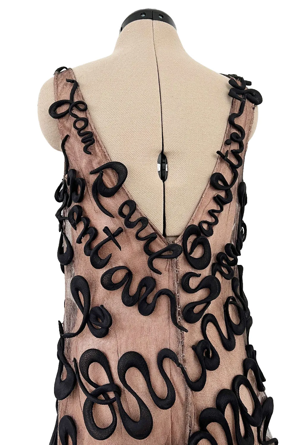 Exquisite Fall 2000 Jean Paul Gaultier Haute Couture Nude & Black Net 3D 'Script' Dress